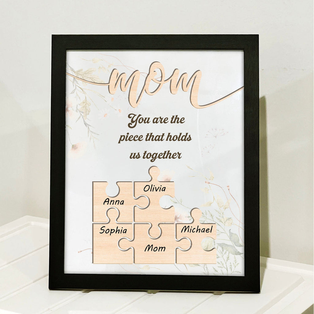 Mom Puzzle Pieces Picture Frame Present, Personalize Custom Name Frame, Family Gift Frame, Gift for Mom, Gift for Wife 682136
