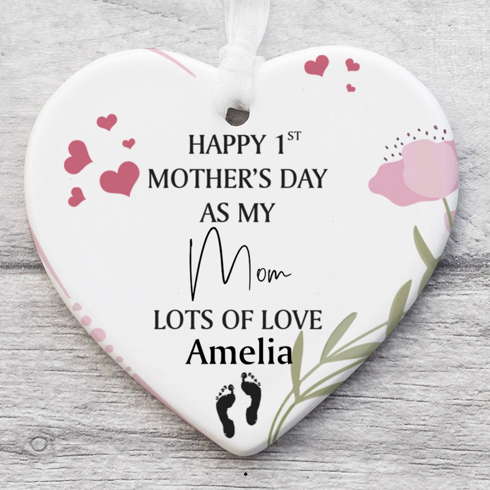 Happy 1st Mother&amp;#39;s Day Present Ornament, Personalized Custom Name Mothers Day Ceramic Ornament, Family Gift, Gift for Mom, Gift for Wife 682137