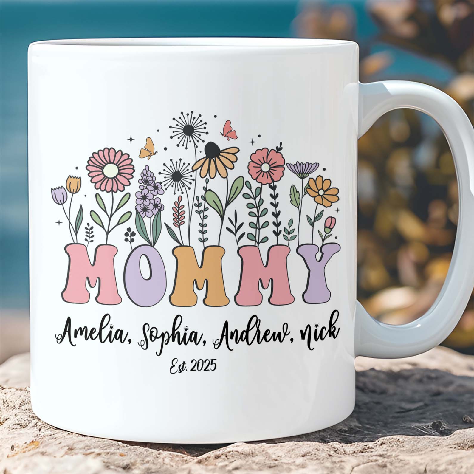 Custom Floral Mommy Mug, Personalized Custom Name White Mug Accent Mug, Mother&amp;#39;s Day Gift, Gift for Mom, Gift for Wife 682159
