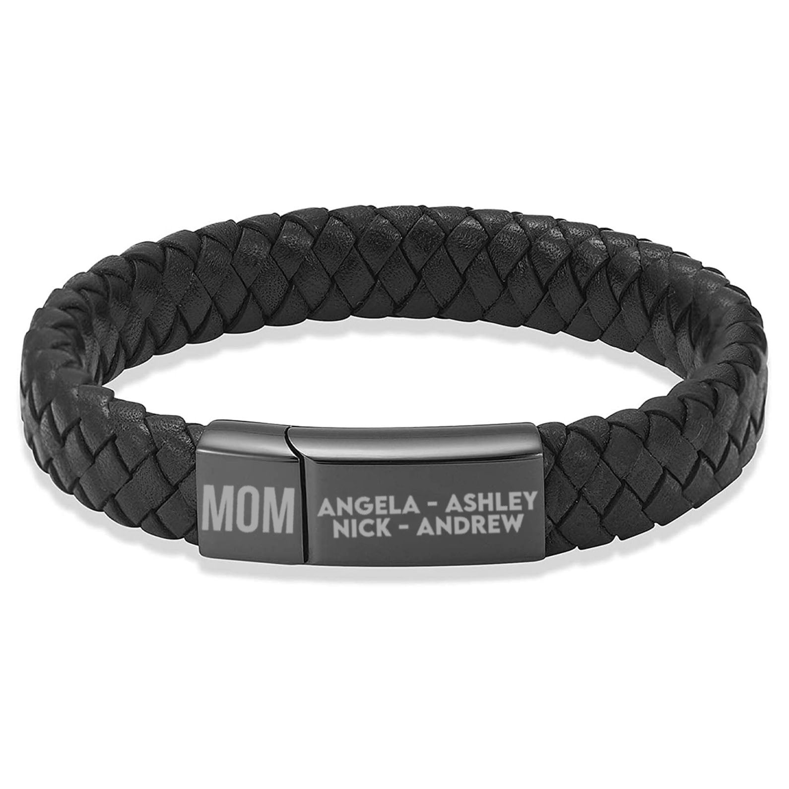 Custom Engraved Leather Bracelet Mom and Name | Gift for Mom, Gift for Wife, Special Gift for Mother&amp;#39;s Day  | Personalized Unisex Bracelet 682217