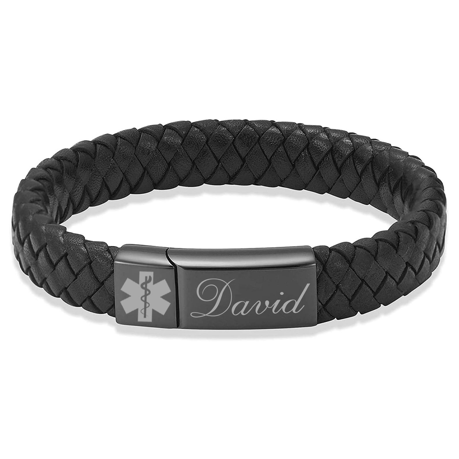 Custom Name Engraved Leather Medical Bracelet | Gift for Dad, Mom | Mother&amp;#39;s Day Gift, Father&amp;#39;s Day Gift | Personalized Unisex Bracelet 682222