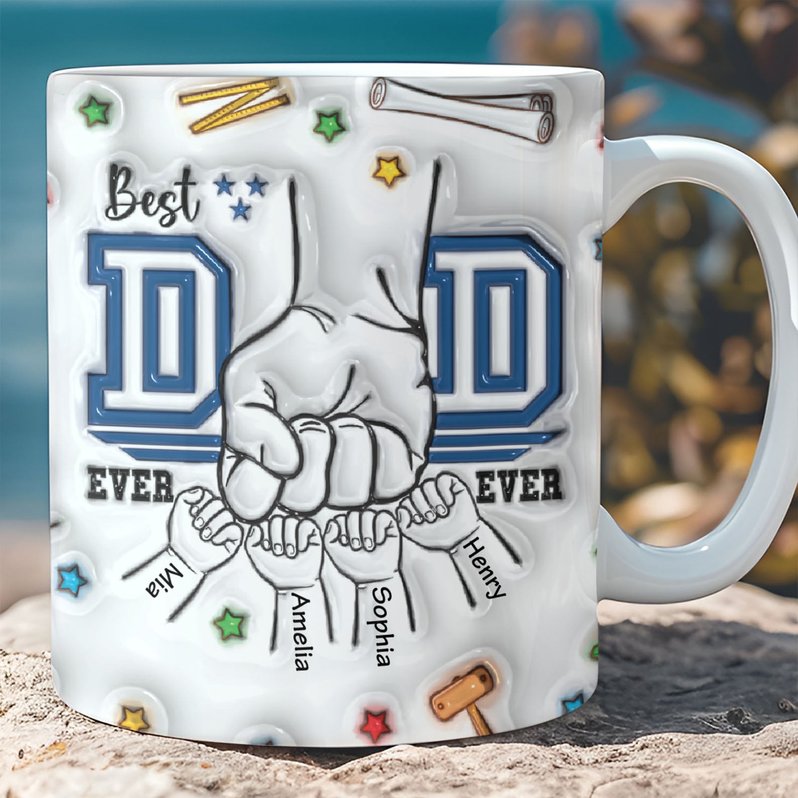 Best Dad Ever Mug, Dad Fist Bump 3D Inflated White Mug, Father&amp;#39;s Day Gift, Gift for Dad, Gift for Husband 682245