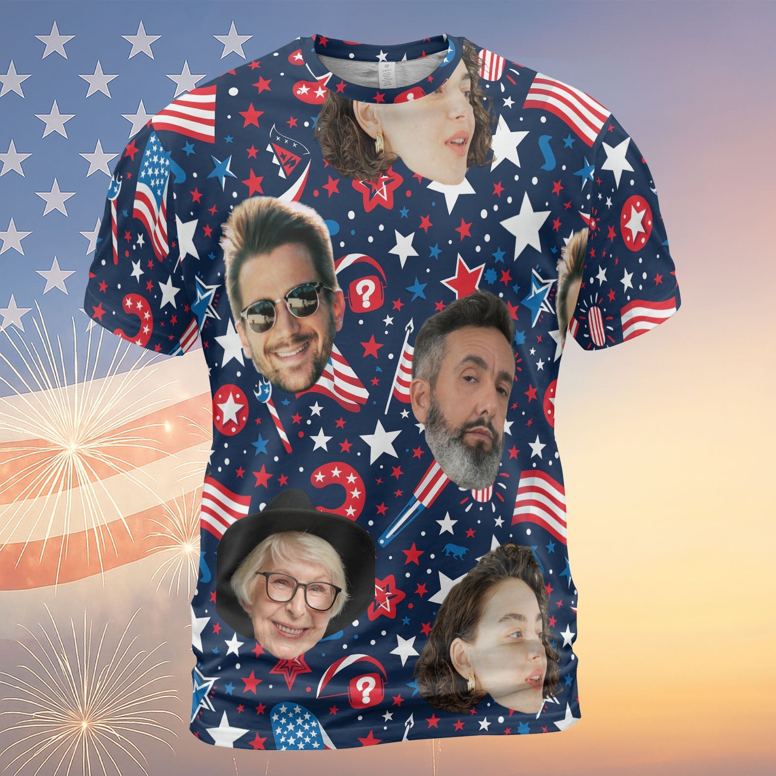 Custom Face Unisex 3D T-Shirt | Personalized Custom Photo Independence Day Shirt | 4th of July All-Over Printed T-Shirt 682302