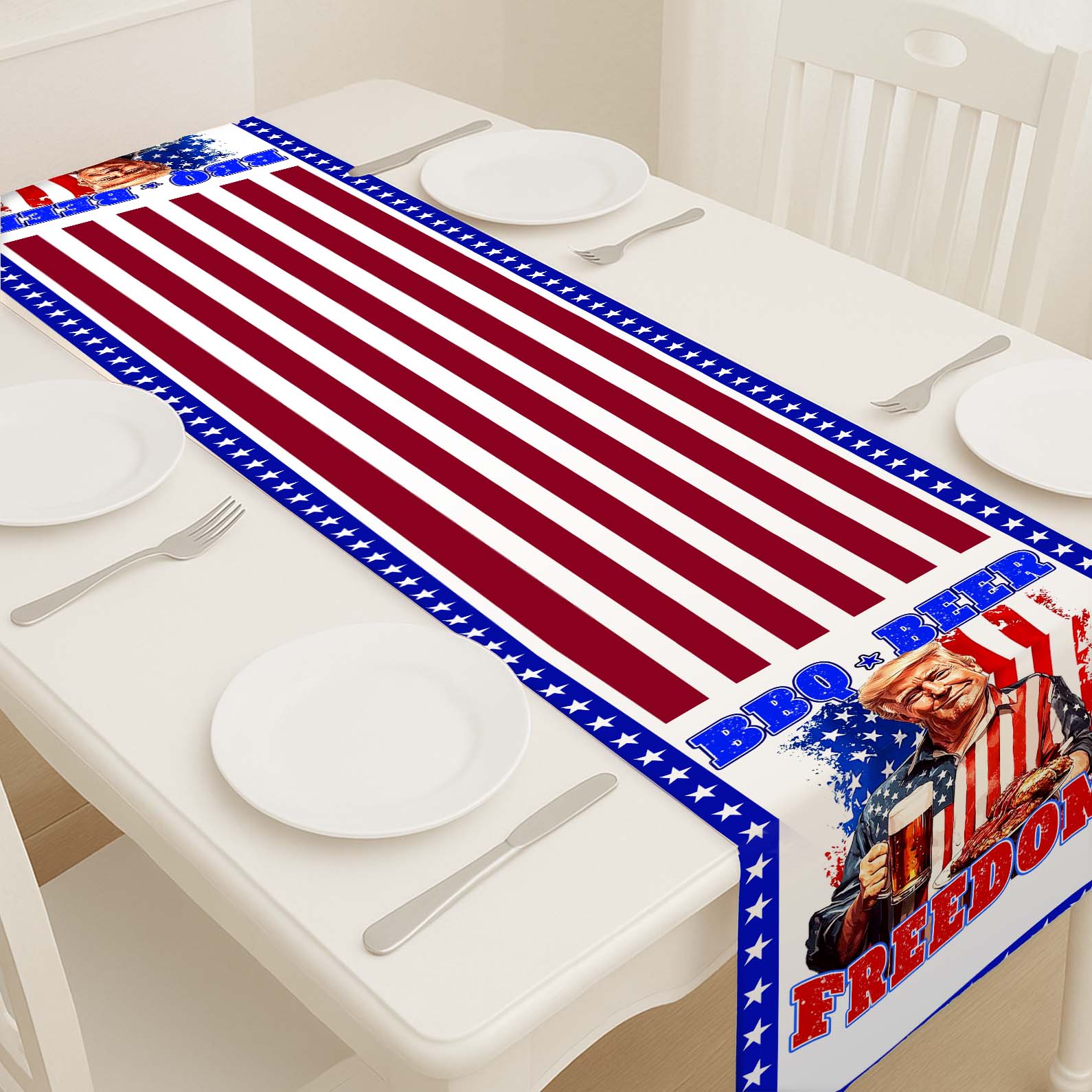 Beer BBQ Freedom Patriotic Table Runner, Trump 4th of July Table Runner for Kitchen 682331 - GOP