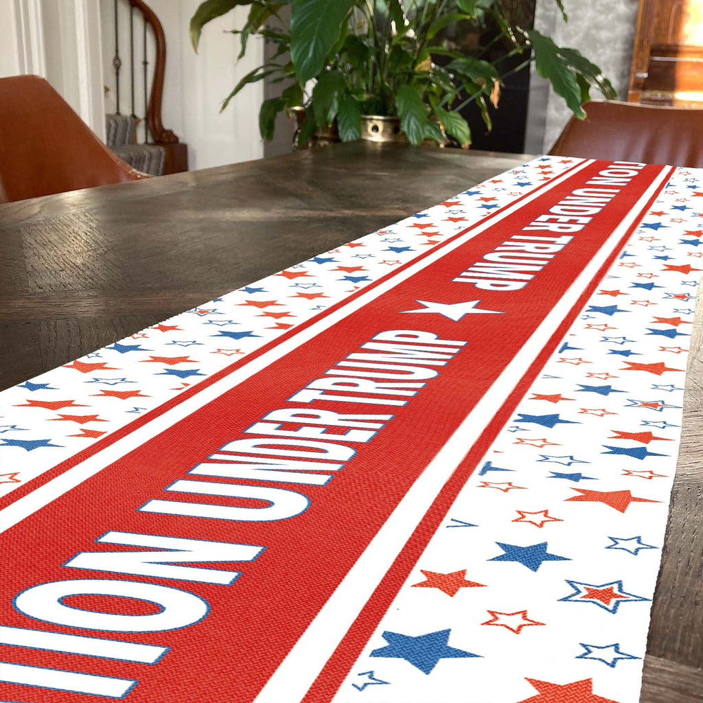 One Nation Under Trump Patriotic Table Runner, Trump 4th of July Table Runner for Kitchen 682348