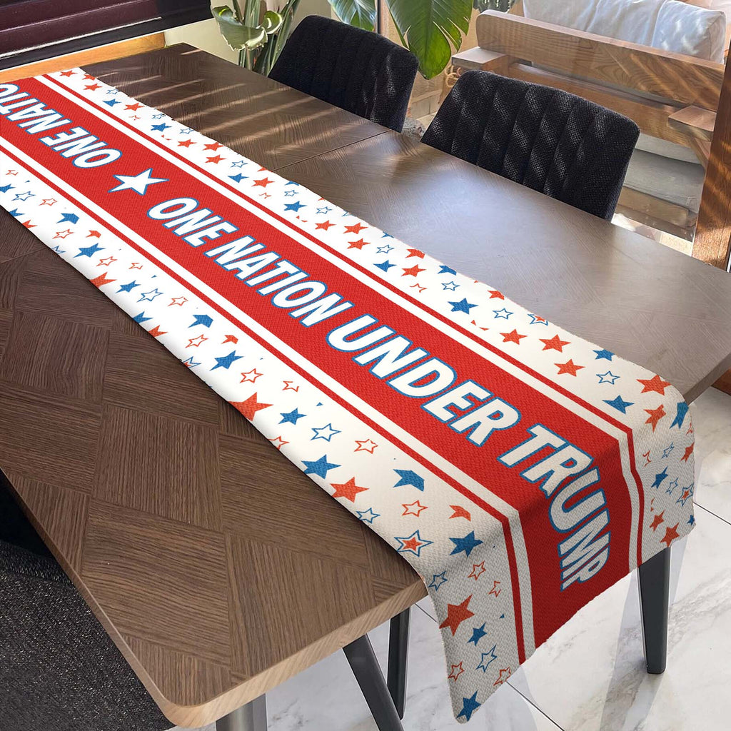 One Nation Under Trump Patriotic Table Runner, Trump 4th of July Table Runner for Kitchen 682348