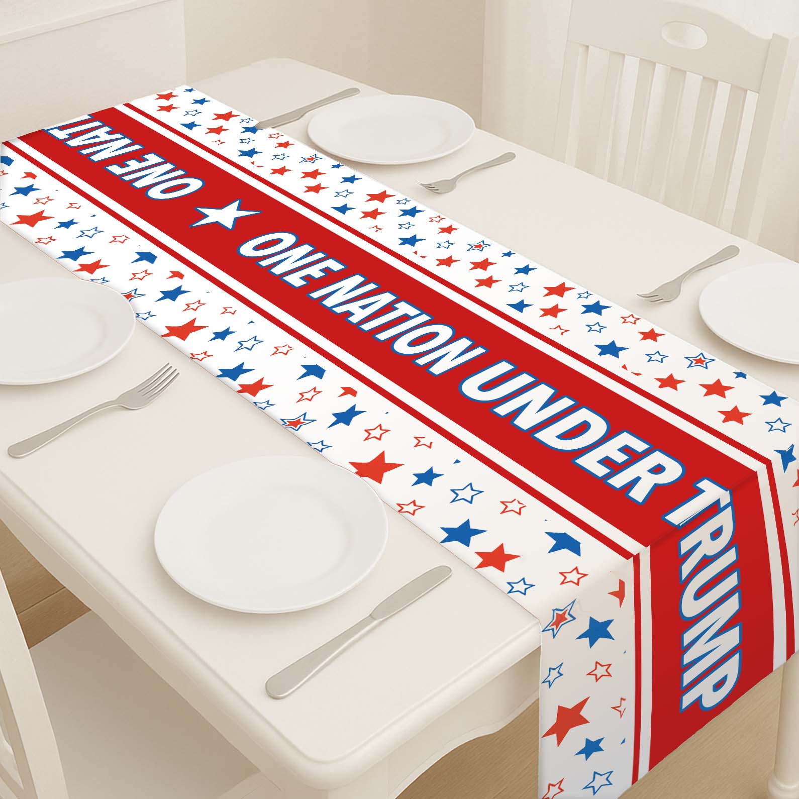 One Nation Under Trump Patriotic Table Runner, Trump 4th of July Table Runner for Kitchen 682348