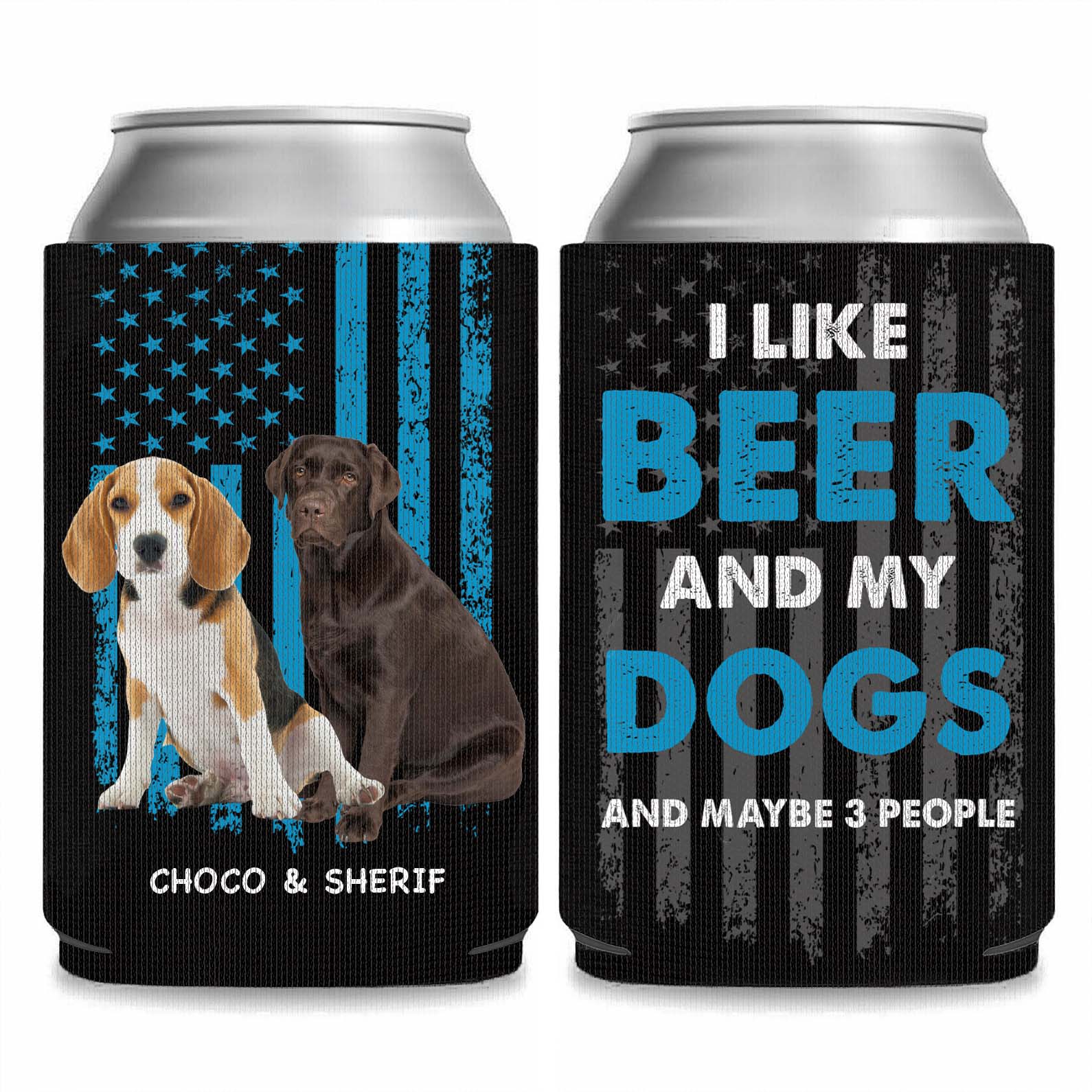 Personalized Dog Photo US FLAG Can Cooler | Custom Dog Name Can Cover | Can Sleeve For Drink 682386