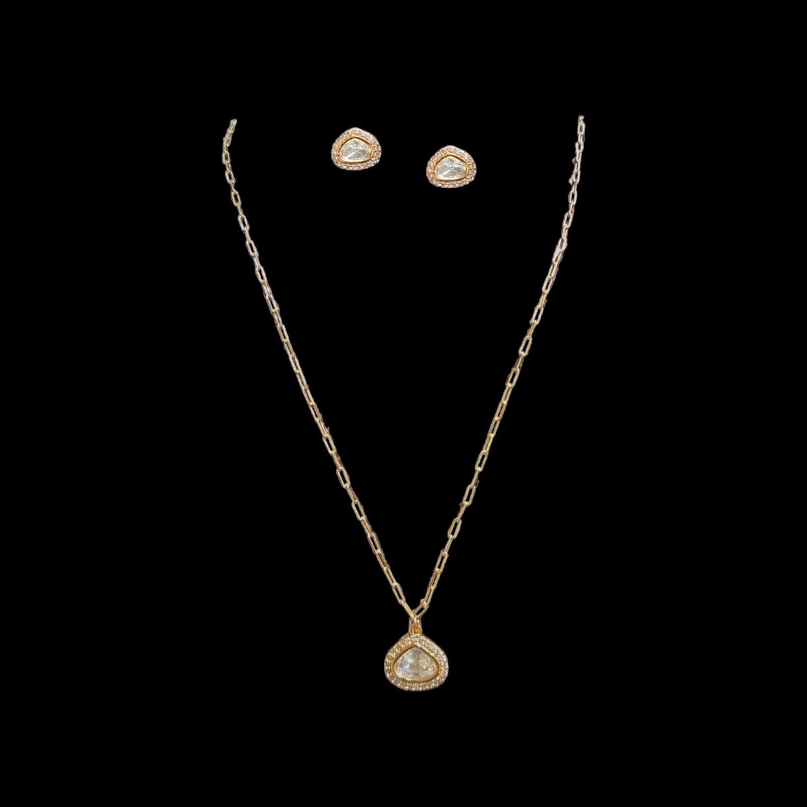 PS475 Polki gold plated pendant set ( READY TO SHIP )