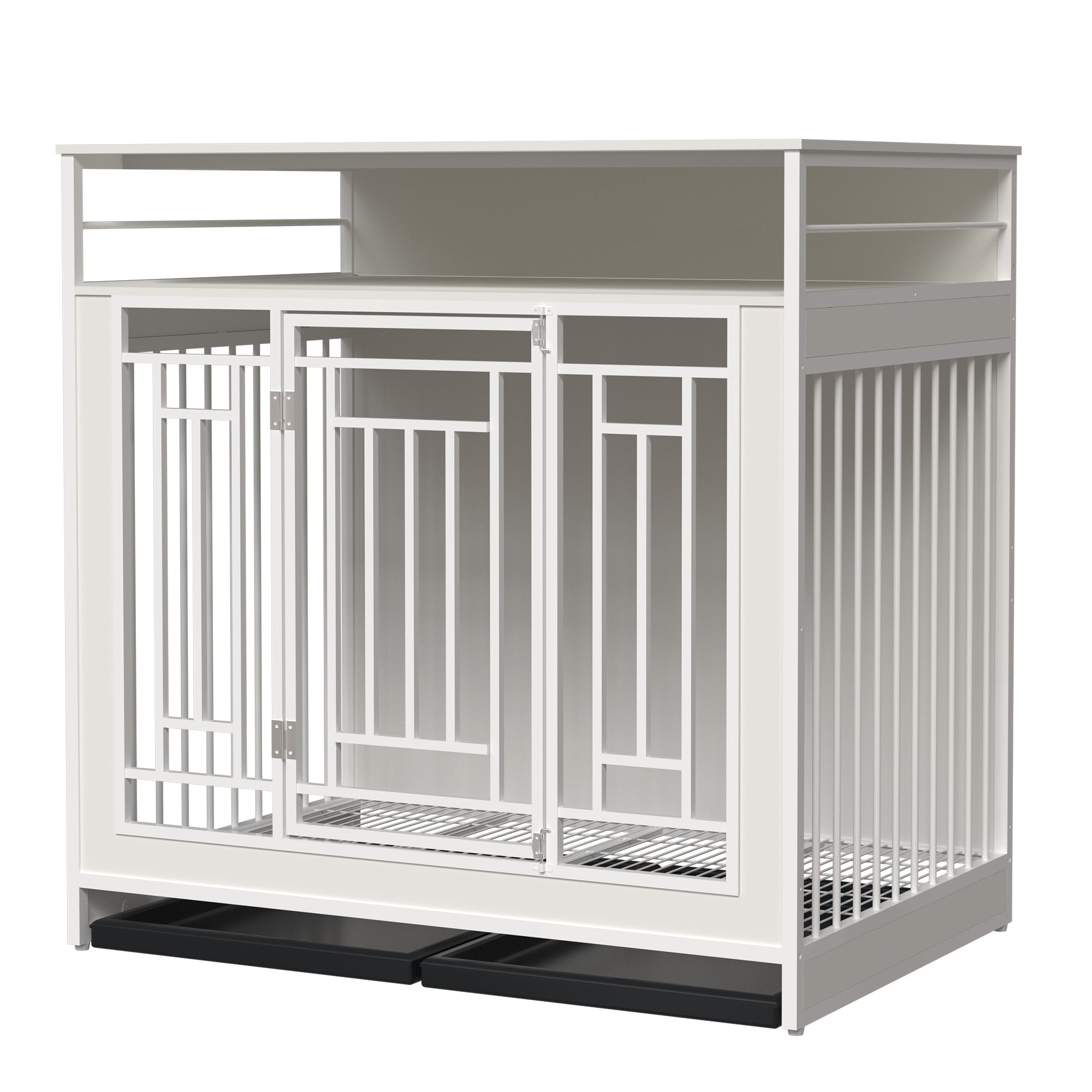 43.3 Inch Wooden Dog Crate Furniture with Divider and Storage, White