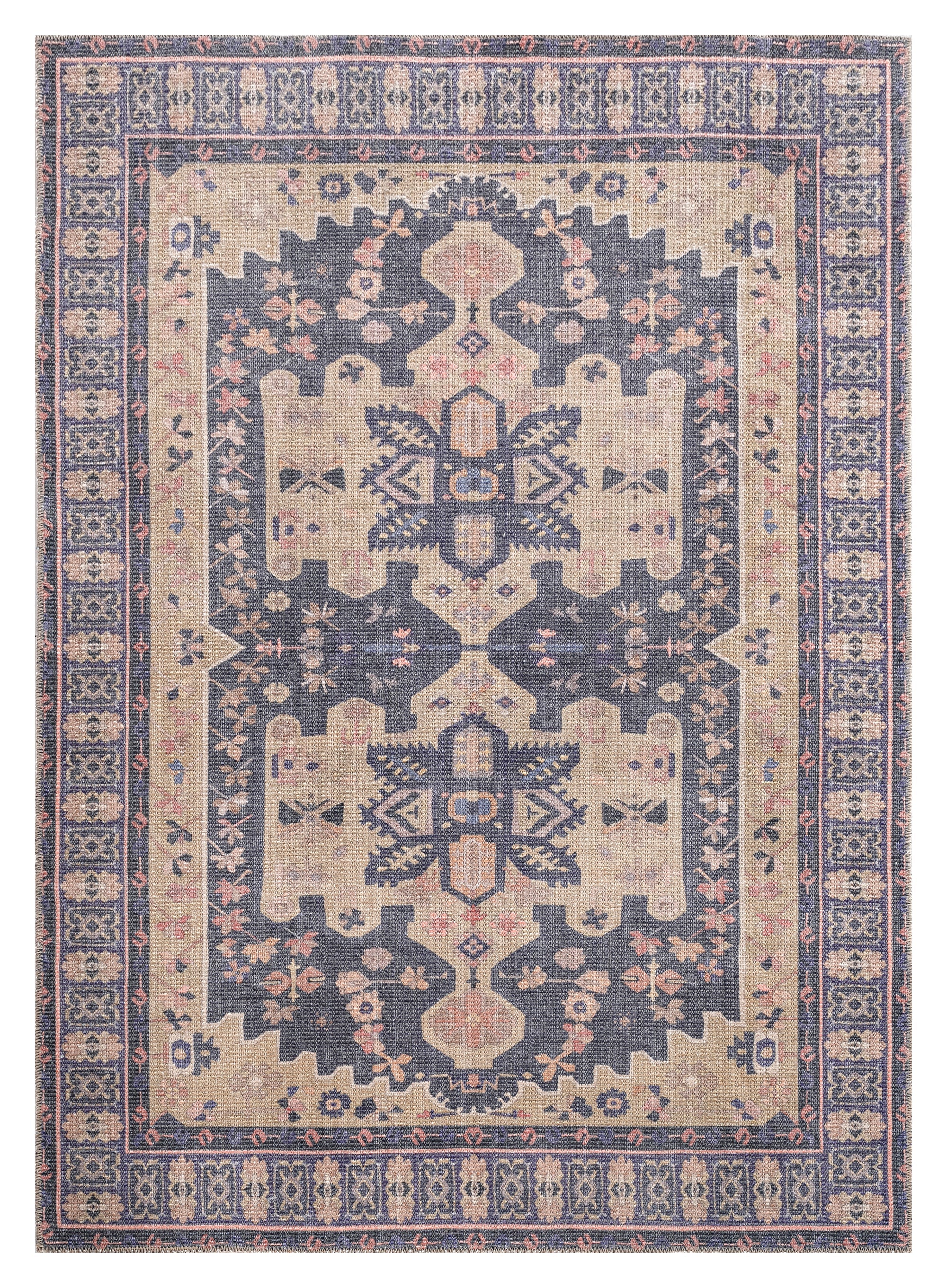Traditional, Transitional, Oriental, Medallion, Border, Distressed Textured Cut and Loop Pile 7&amp;#39;6&amp;#39; x 10&amp;#39; Rectangle Area Rug