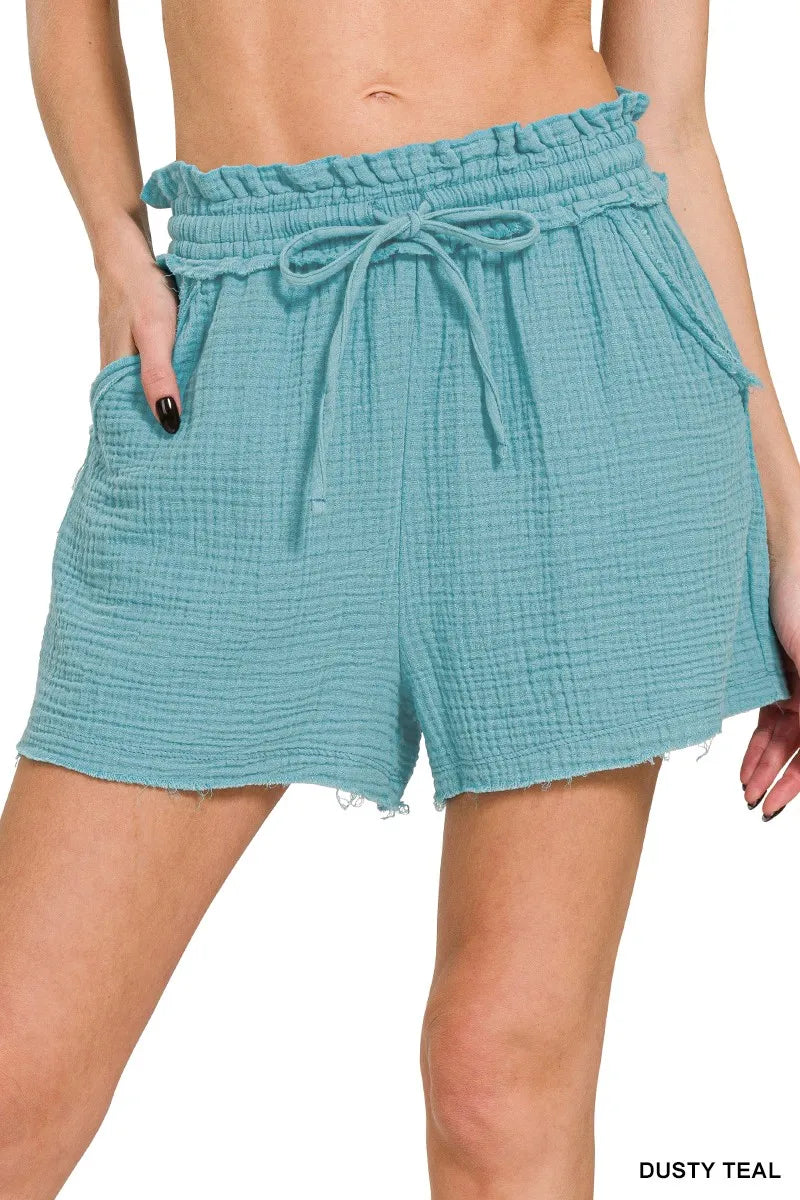 Zenana Double Gauze Drawstring Shorts