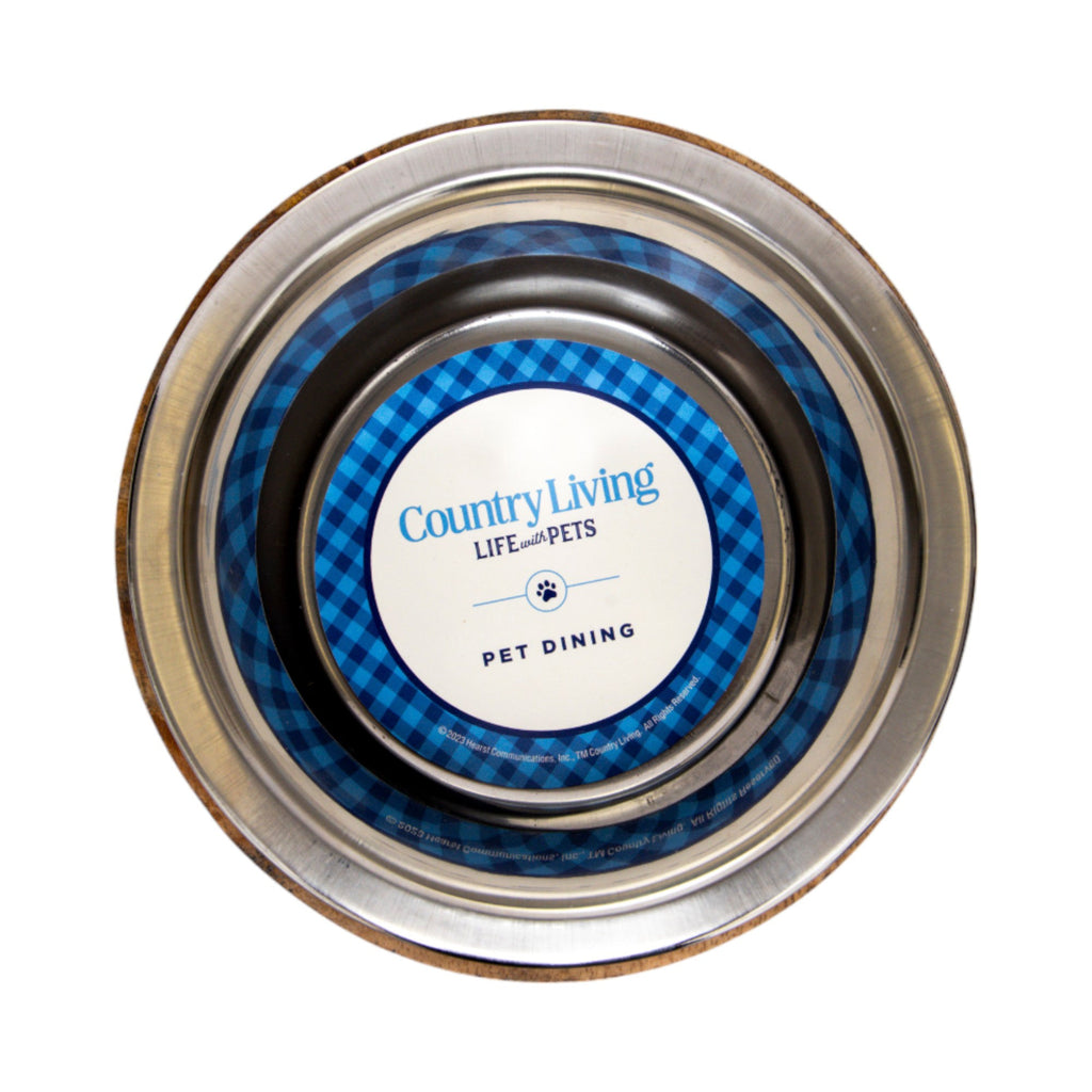 Country Living Stainless Steel Dog Bowl with Cylindrical Mango Wood Holder