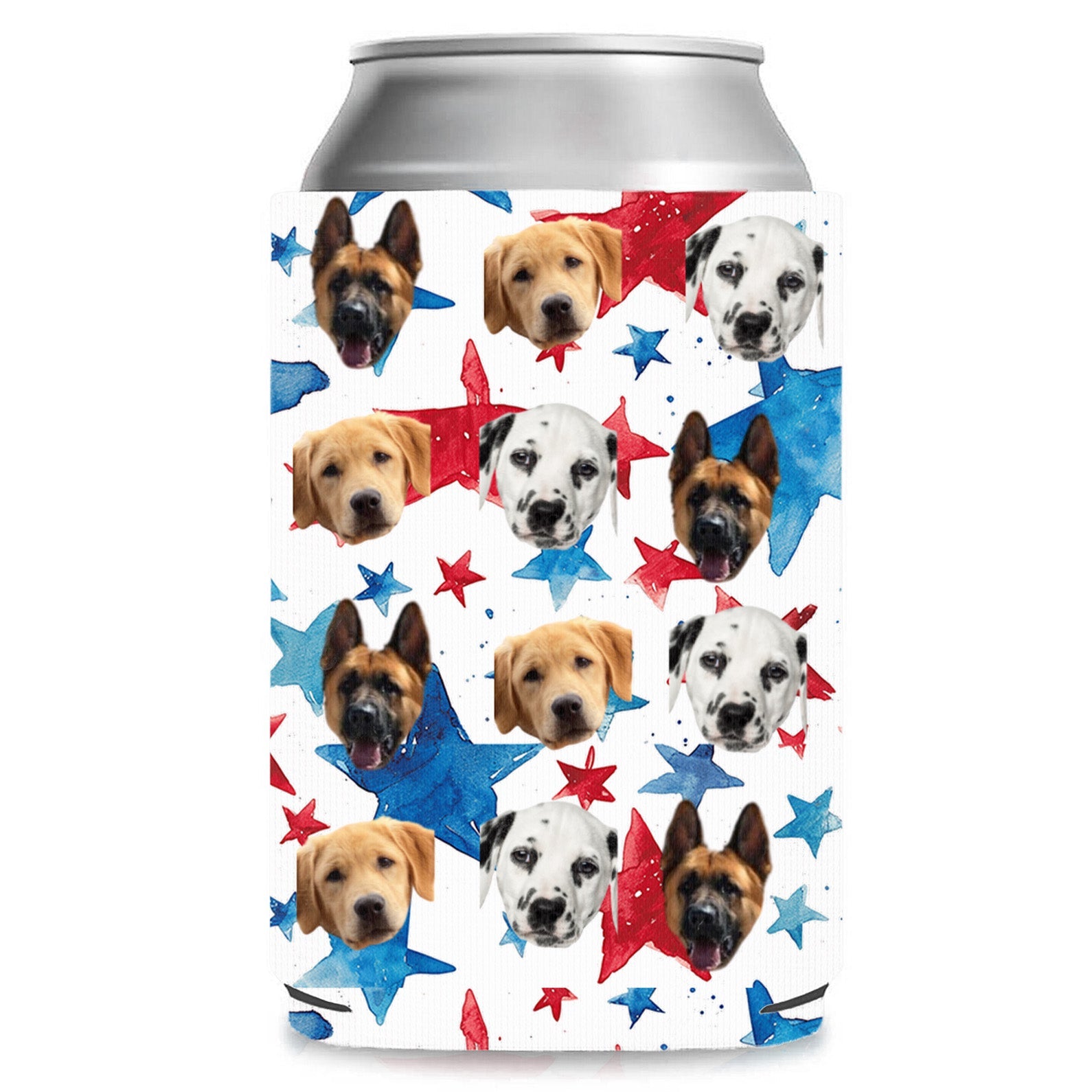 Personalized Patriotic Paws &amp;amp; Stars Can Cooler | Custom Pet Photo Can Holder | 4th Of July Can Sleeve | Independence Day Gift 682393