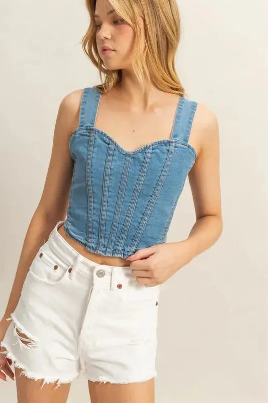 Denim Tank Top Women&amp;#39;s Casual Sweetheart Top USA Shipped