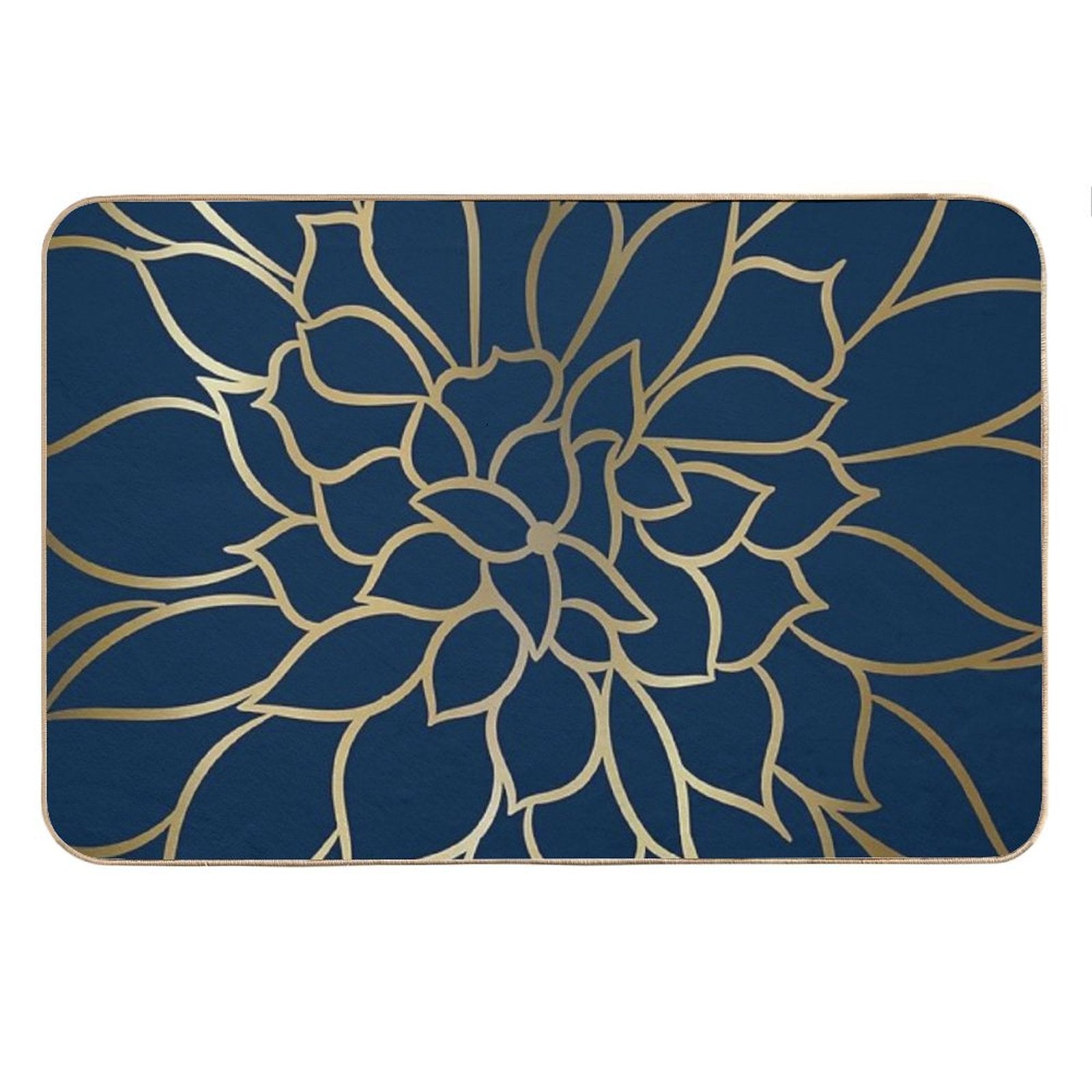 Floral Modern Print Art, Navy Blue And Gold Bath Mat