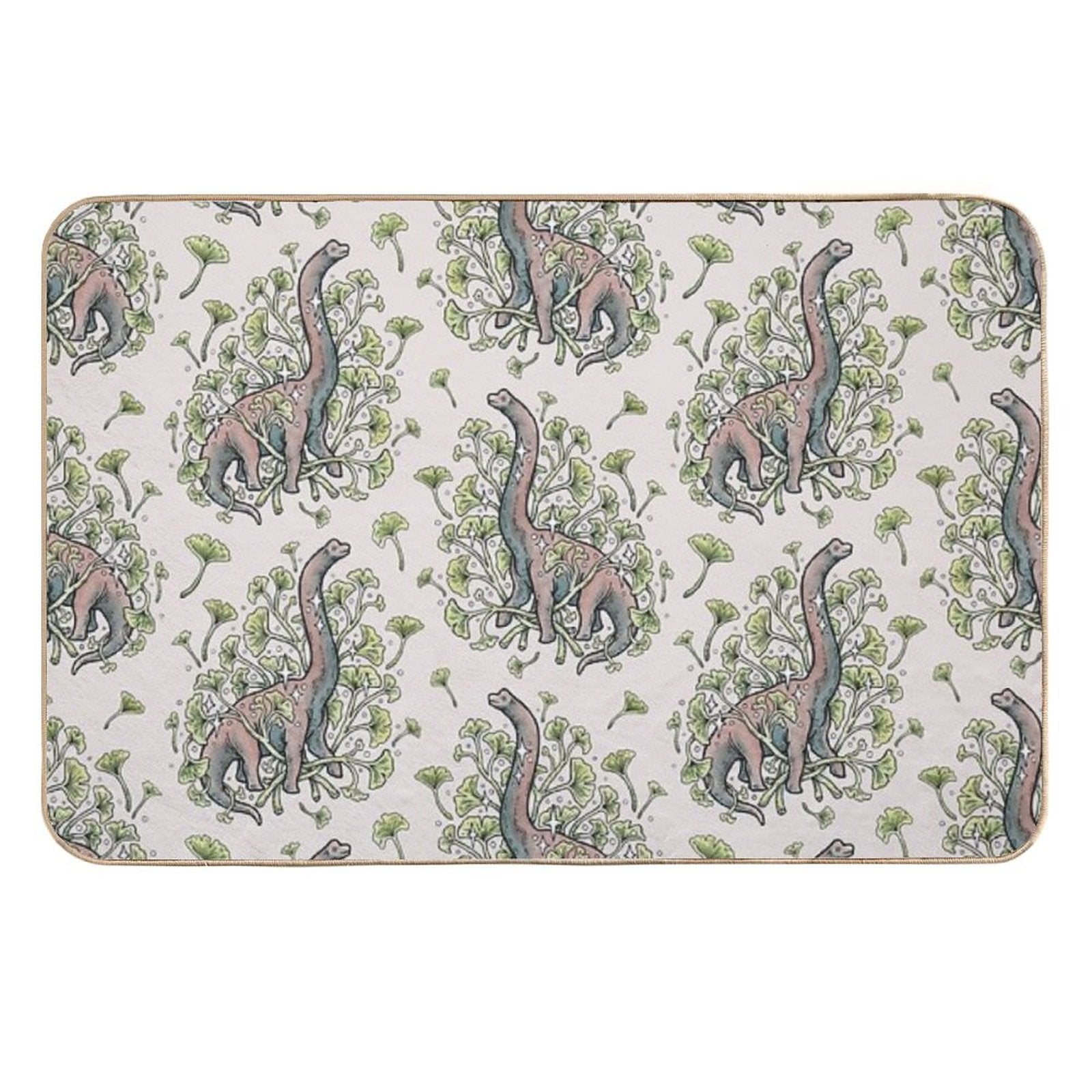 Brachio Ginkgo  Calm Color Palette  Dinosaur Botanical Art  Easy Maintenance Bath Mat