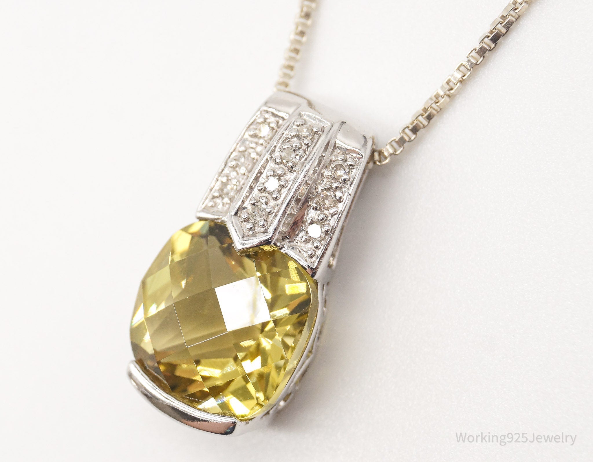 Vintage Designer Yellow &amp;amp; White Cubic Zirconia Sterling Silver Necklace