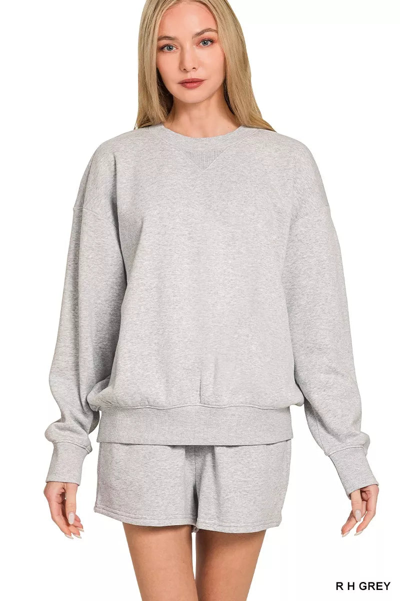 Zenana Fleece Long Sleeve Sweatshirts &amp;amp; Shorts Set