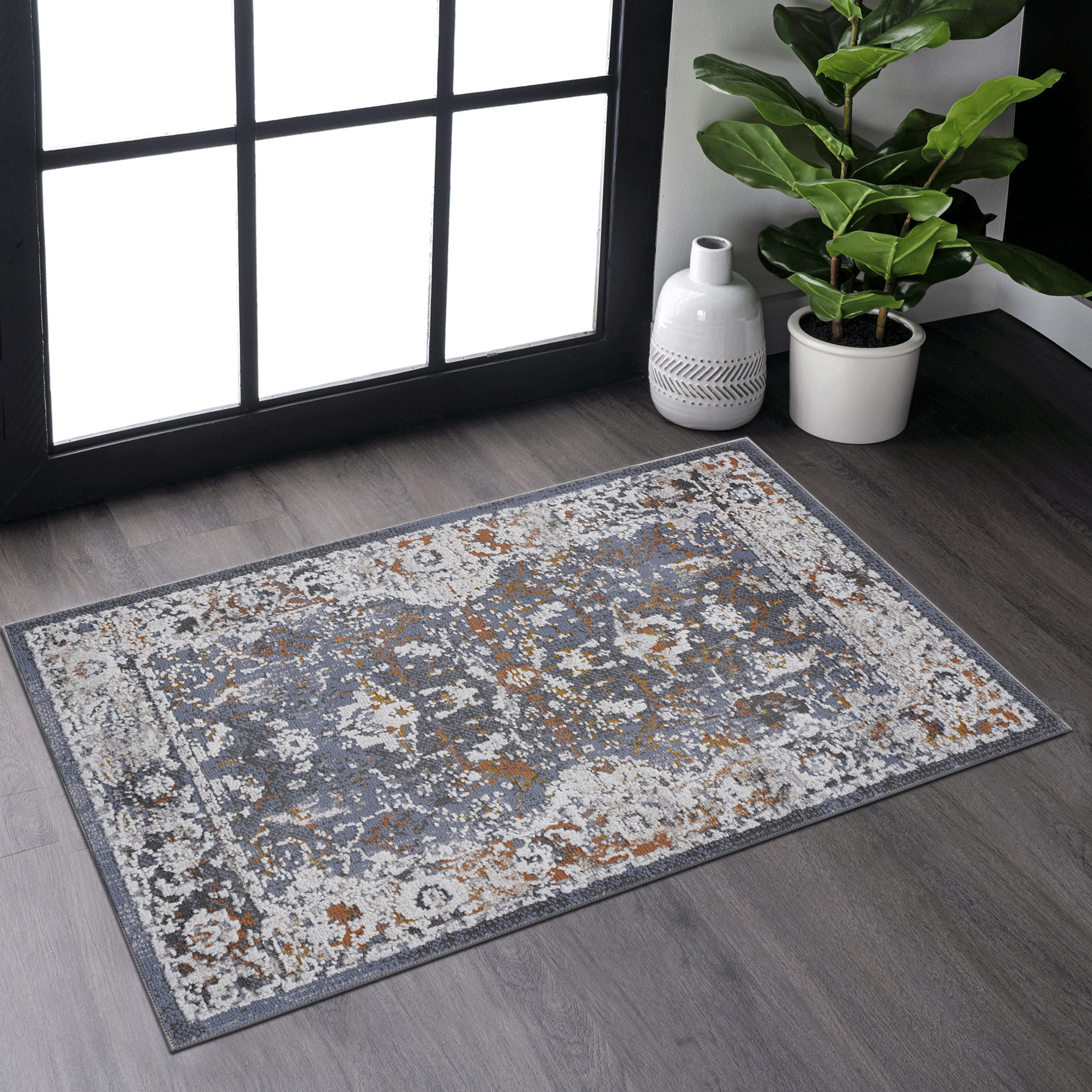 NAAR PAYAS Collection 2X3 Blue / Traditional Doormat Rug
