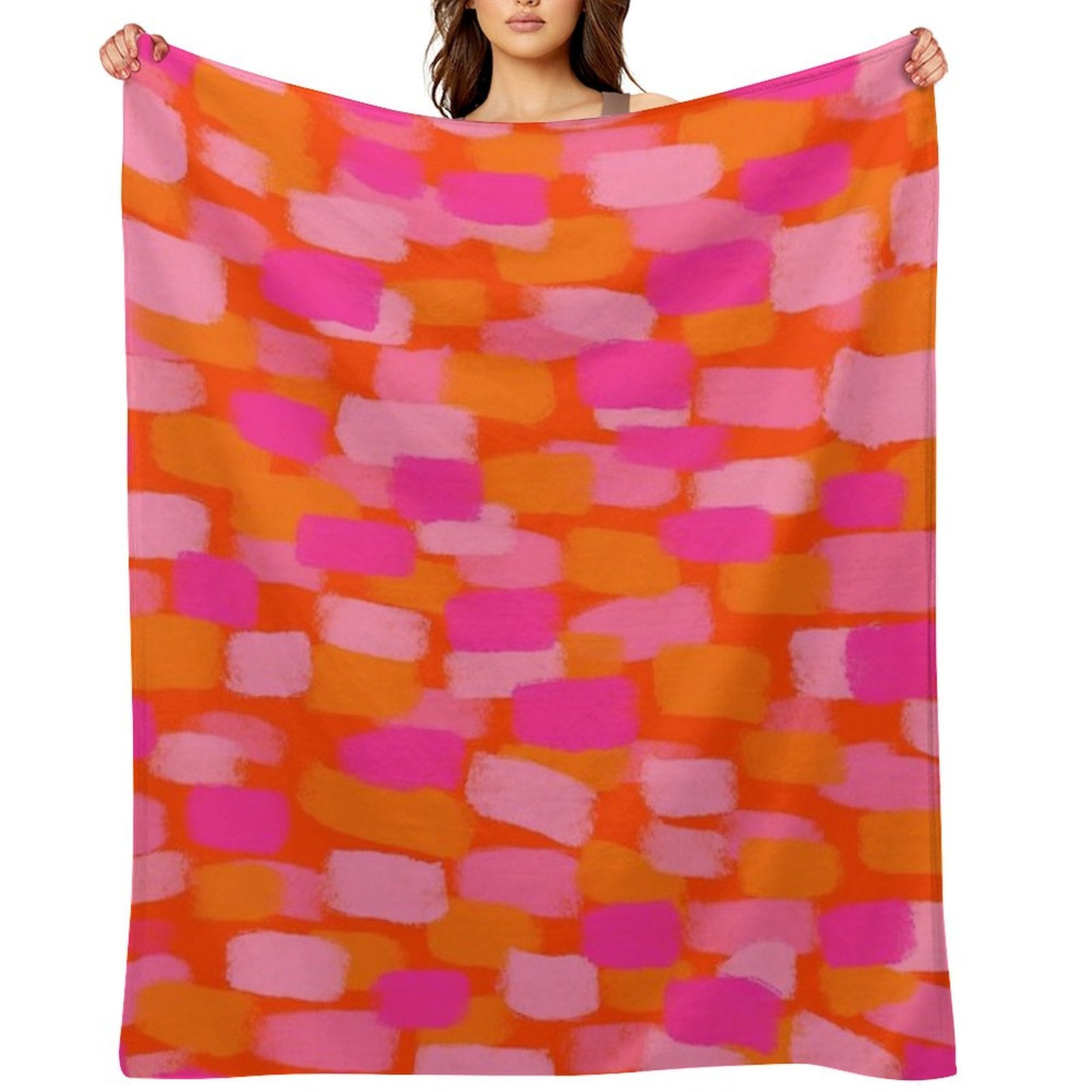 Abstract, Pink And Orange, Paint Brush Effect Throw Blanket