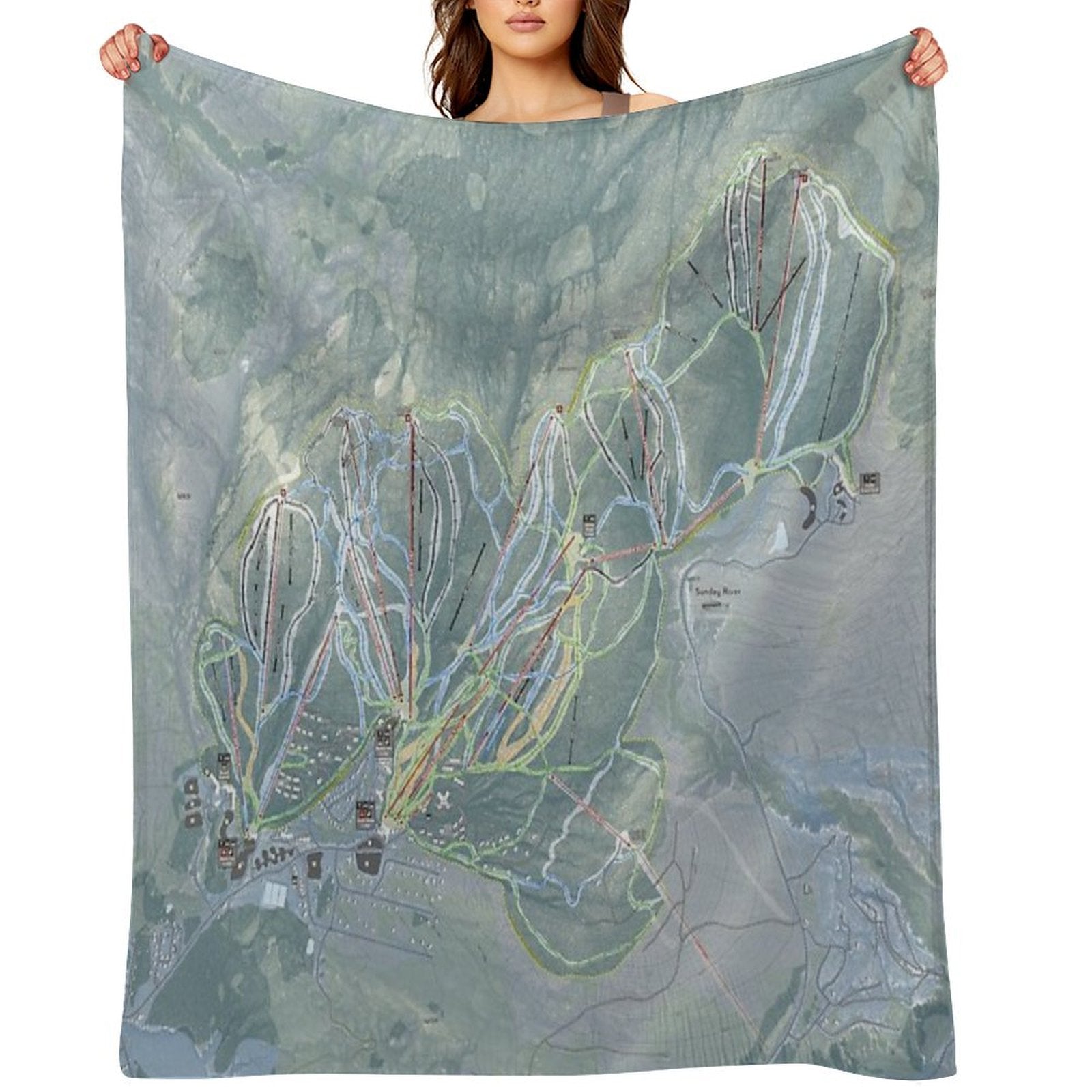 Sunday River Resort Trail Map Throw Blanket