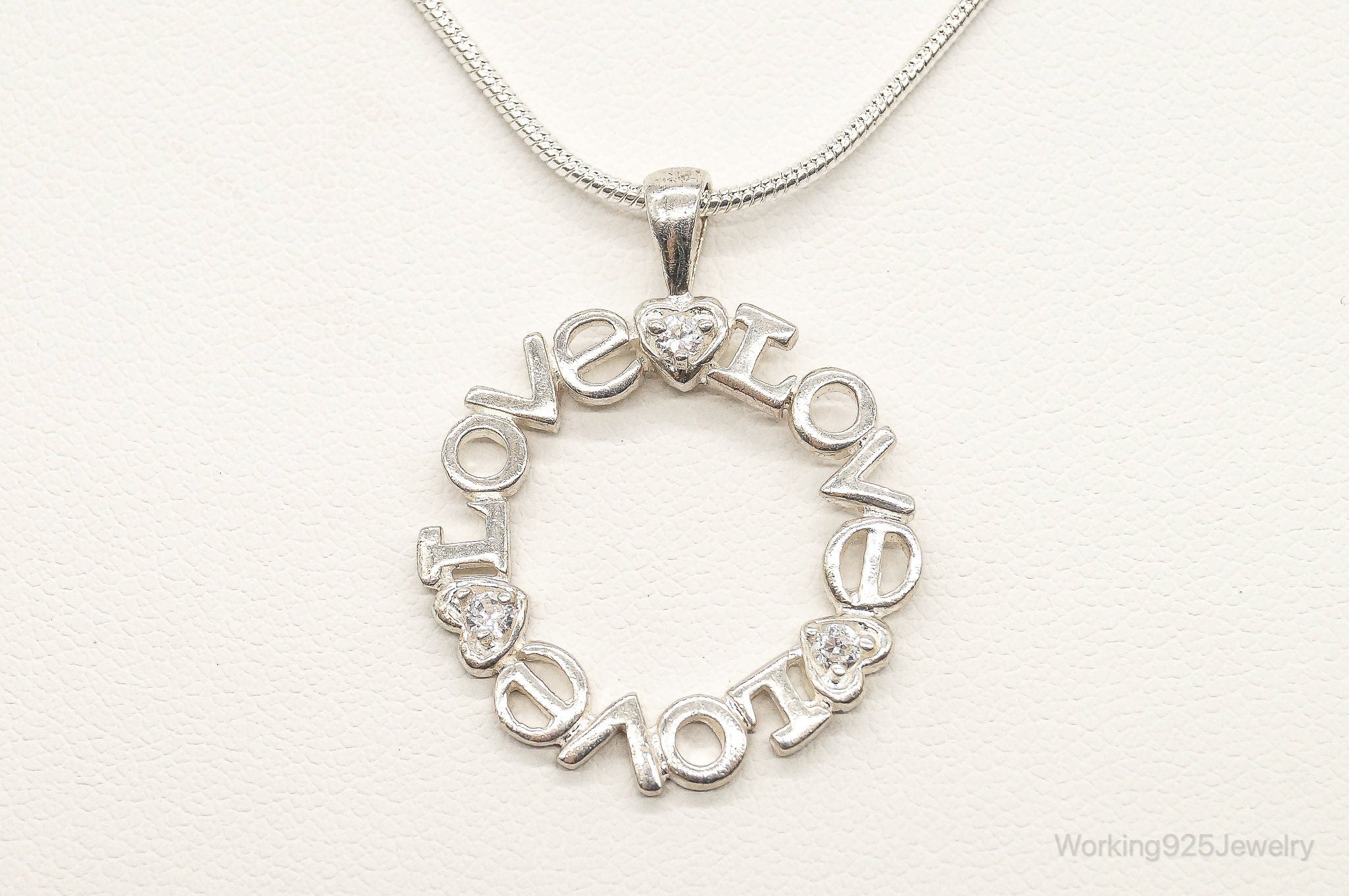 Vintage Cubic Zirconia &amp;quot;Love&amp;quot; Sterling Silver Necklace