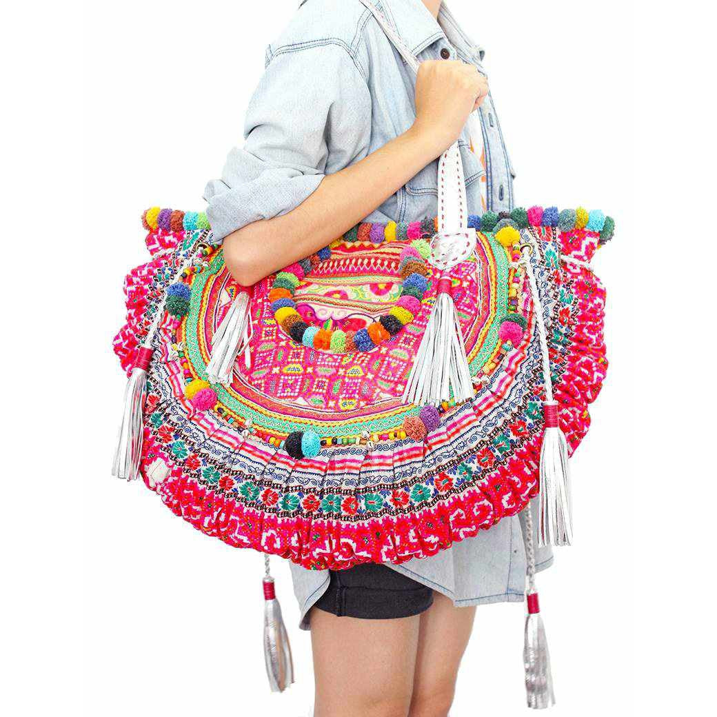 Ibiza Vintage Hmong Textile Half Moon Tote XL - Thailand