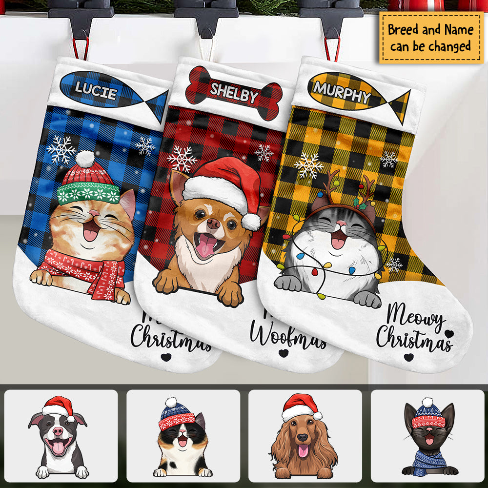 Meowy Christmas & Merry Woofmas - Personalized Custom Christmas Stocking - Gift For Dog Lovers & Cat Lovers
