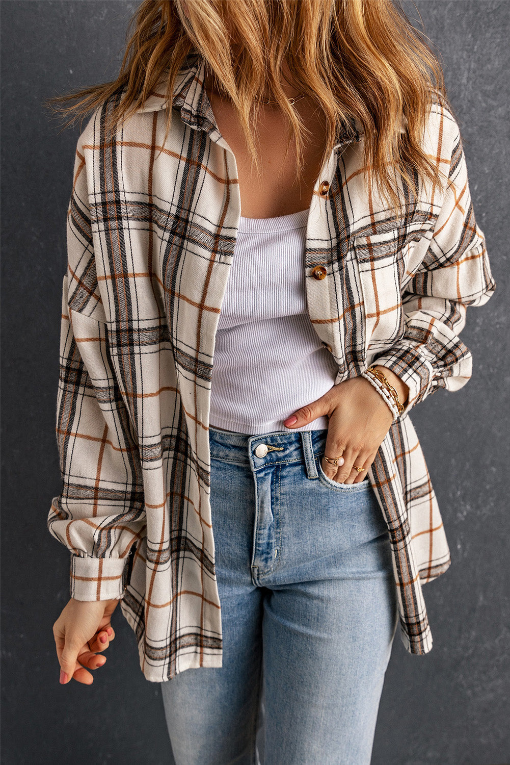 Plaid Side Slit Oversized Shacket