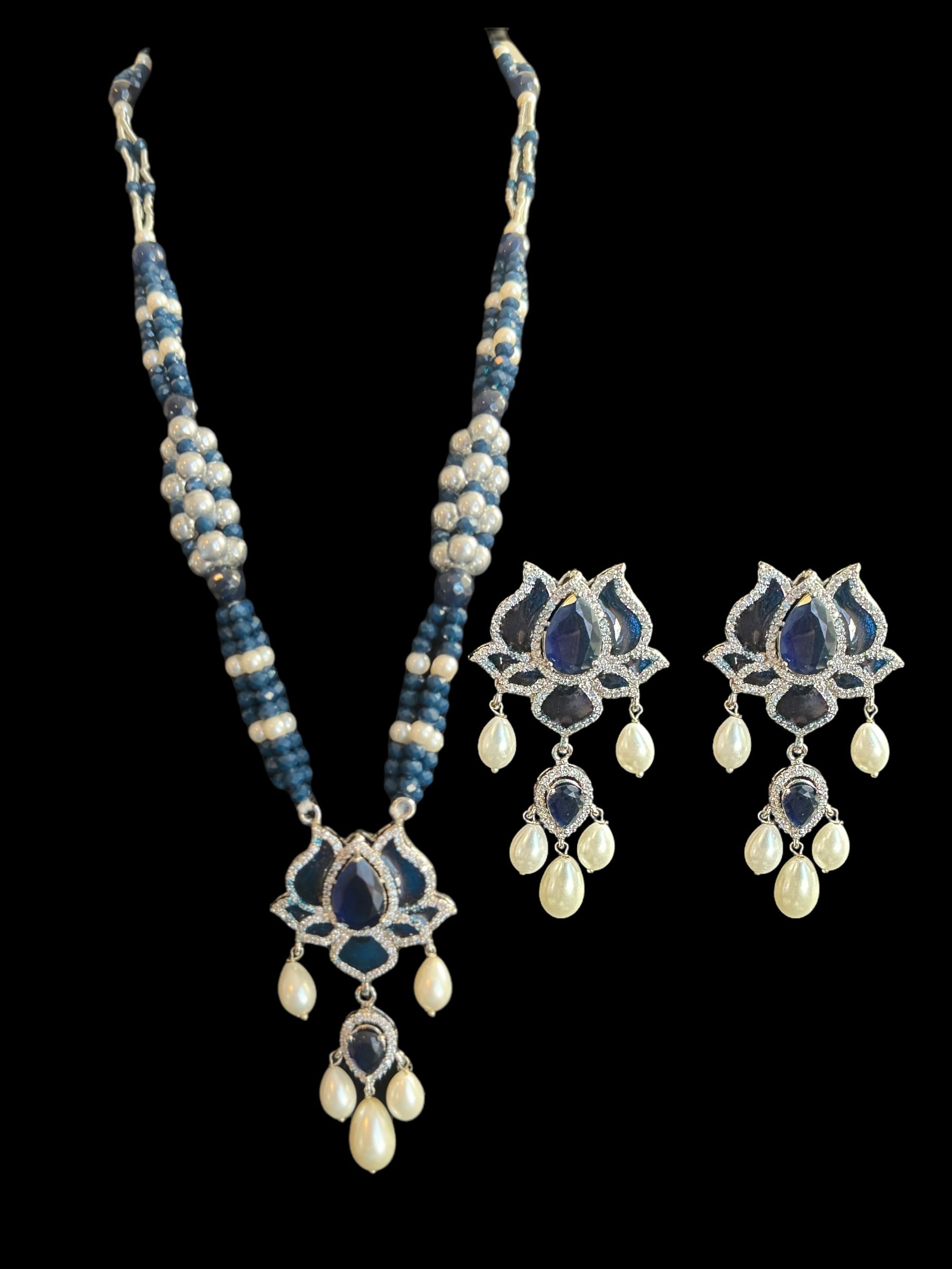 DLN101  Maria mala  and earrings set in blue ( SHIPS IN 4 WEEKS )