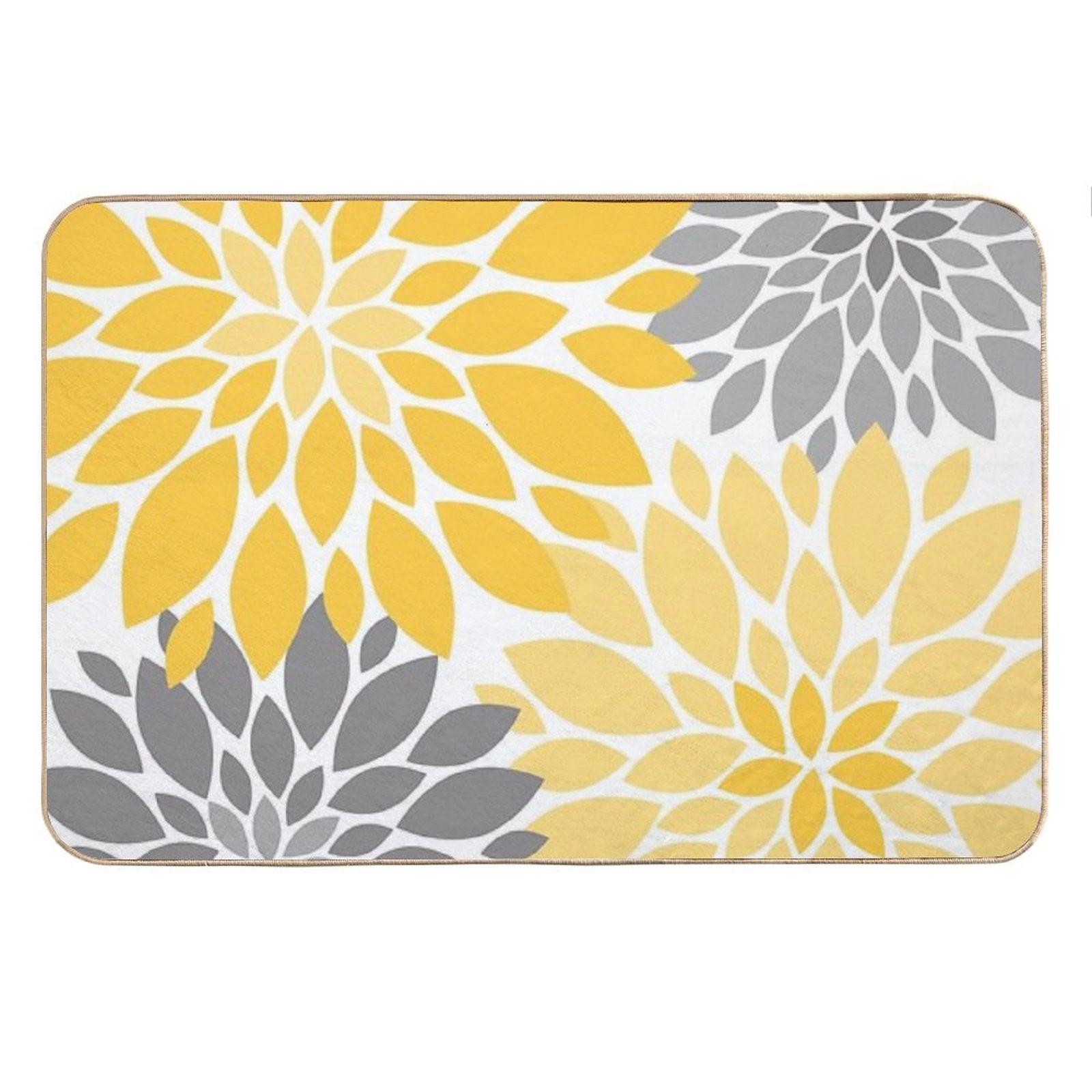 Yellow And Gray Dahlia Floral Pattern Bath Mat