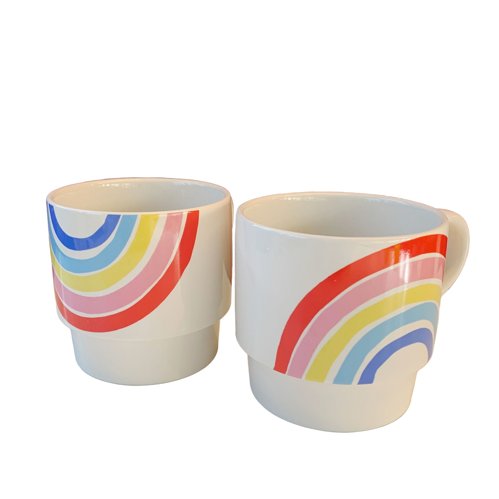 70s Rainbow Stacking Mug Set of 2 | Vintage Style GIftable 14 oz Mugs in Painted Ceramic