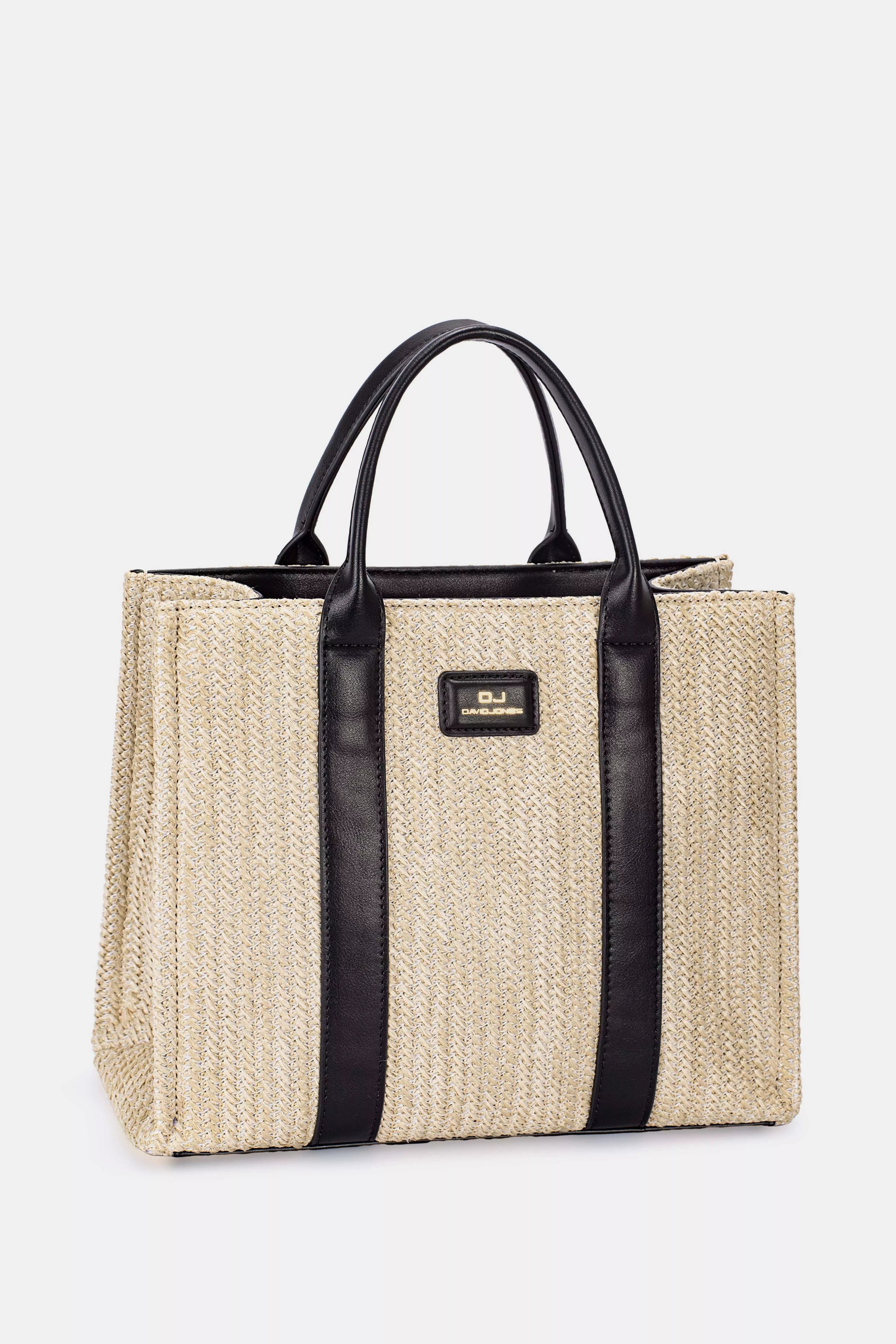 David Jones Square Woven Tote Handbag