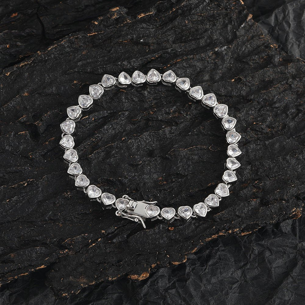 Women's Heart-shaped Couple Bracelet - Elegant Tennis Chain Design Perfect for Couples