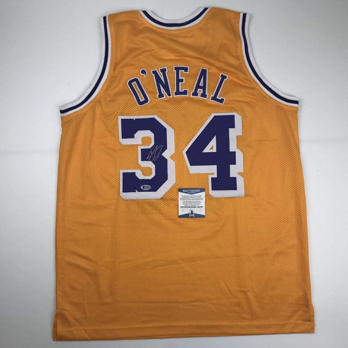 Autographed/Signed Shaquille Shaq O&amp;#39;Neal Los Angeles LA Yellow Basketball Jersey Beckett BAS COA