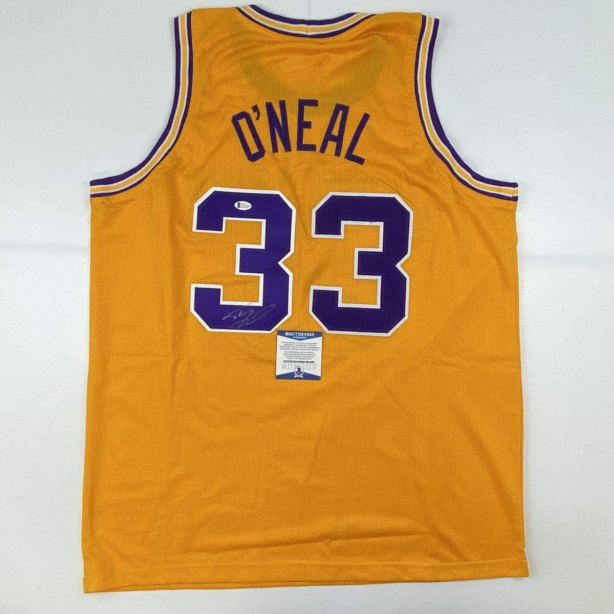 Autographed/Signed Shaquille Shaq O&amp;#39;Neal LSU Yellow Basketball Jersey Beckett BAS COA