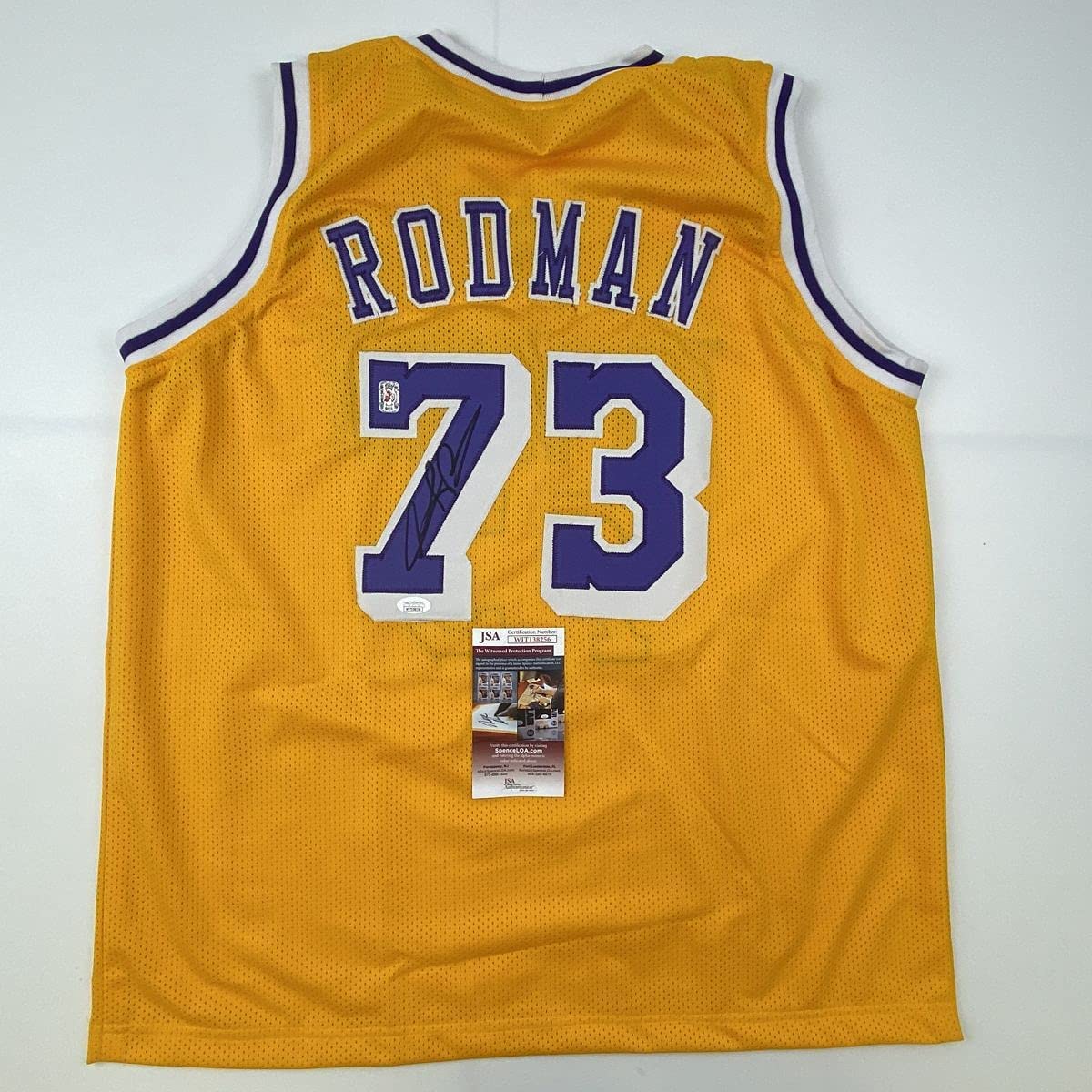 Autographed/Signed Dennis Rodman Los Angeles LA Yellow Basketball Jersey JSA COA #2
