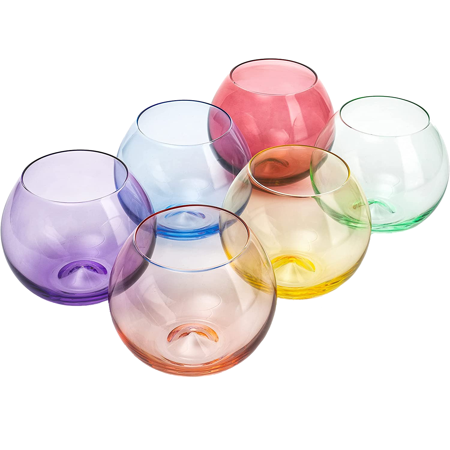 Colored Wine Glass Set, Large 12oz Bubble Glasses Set of 6, Unique Italian Style Tall for White &amp;amp; Red Wine, Water, Margarita Glasses, Color Tumbler, Gifts, Viral Beautiful Glassware (Stemless Bubble)