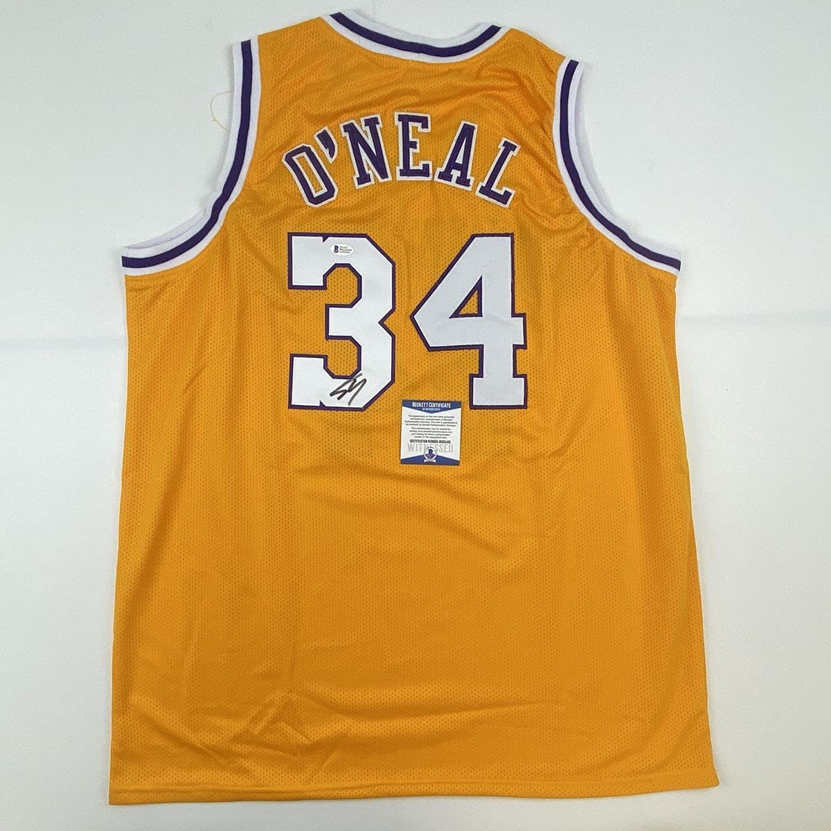 Autographed/Signed Shaquille Shaq O&amp;#39;Neal Los Angeles LA Yellow Basketball Jersey Beckett BAS COA