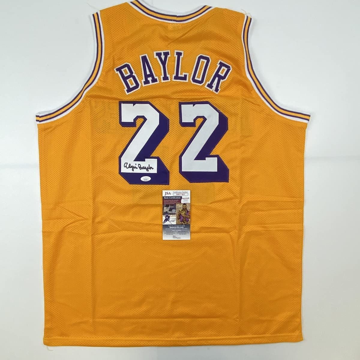 Autographed/Signed Elgin Baylor Los Angeles LA Yellow Basketball Jersey JSA COA