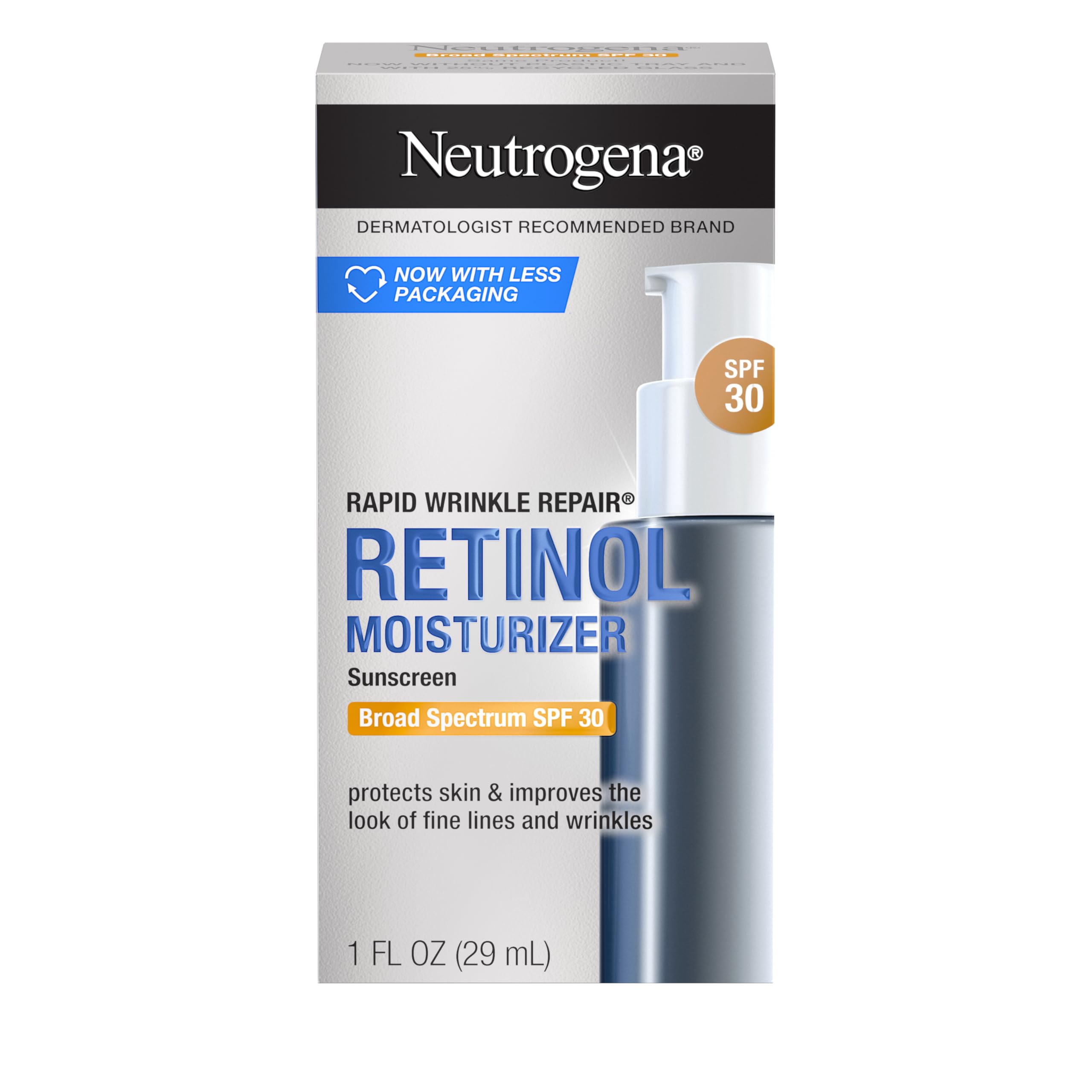 Neutrogena Rapid Wrinkle Repair Retinol Face Moisturizer with SPF 30 Sunscreen, Daily Anti-Aging Face Cream with Retinol &amp;amp; Hyaluronic Acid to Fight Fine Lines, Wrinkles, &amp;amp; Dark Spots, 1 fl. oz