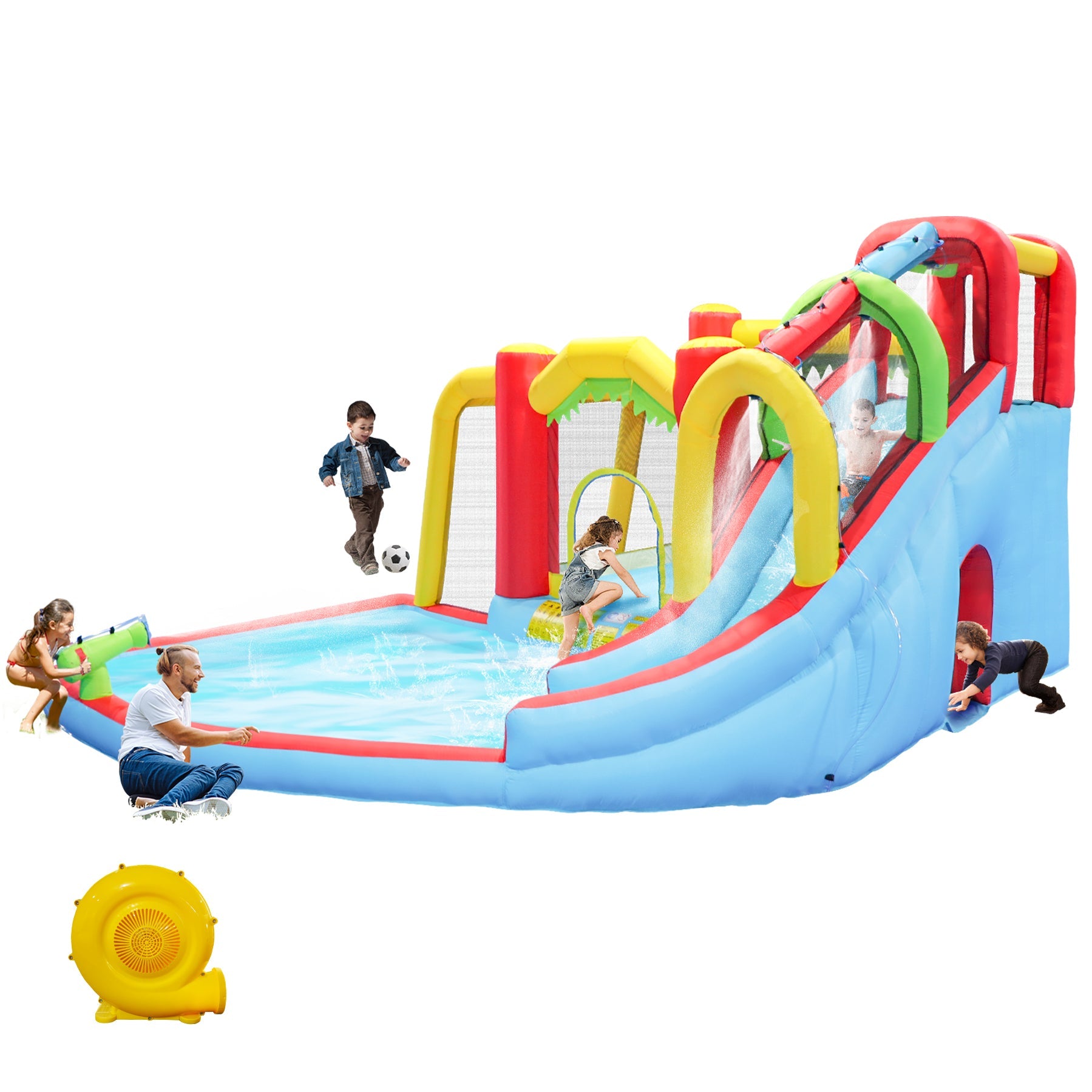 7 in1 Inflatable slide water park bouncing house outdoor Soccer garden bouncer with Splash pool  &amp;amp; Water gun &amp;amp; Climbing wall &amp;amp; Basketball &amp;amp; Football
