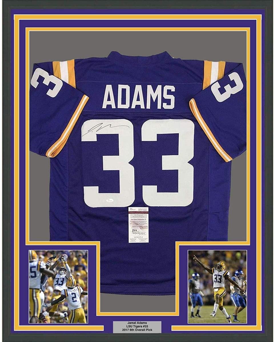 Framed Autographed/Signed Jamal Adams 35x39 LSU Purple College Football Jersey JSA COA