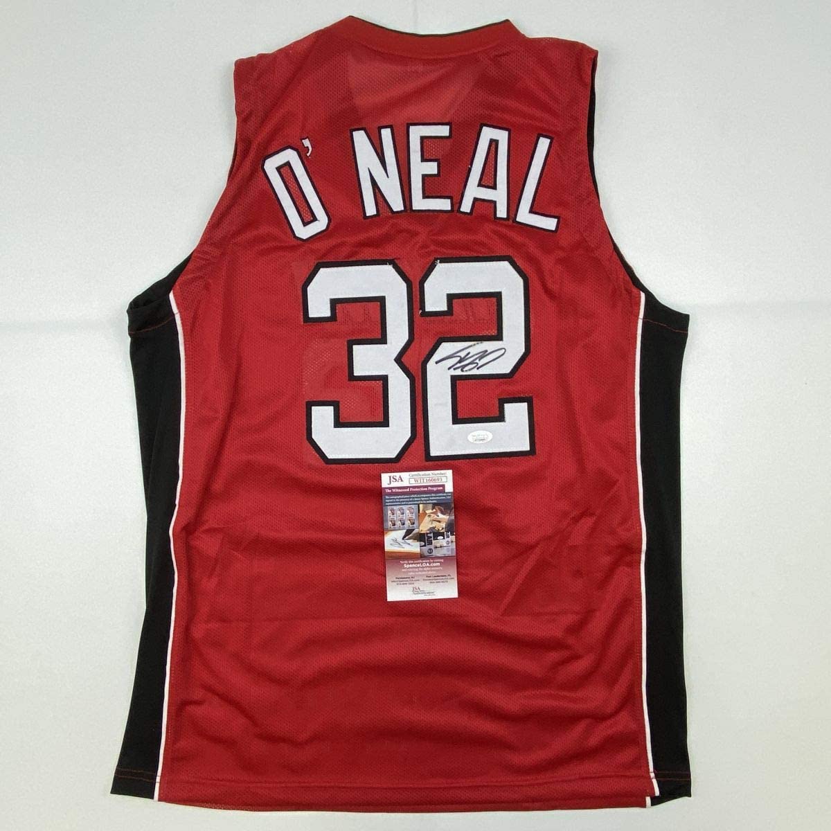 Autographed/Signed Shaquille Shaq O&amp;#39;Neal Miami Red Basketball Jersey JSA COA