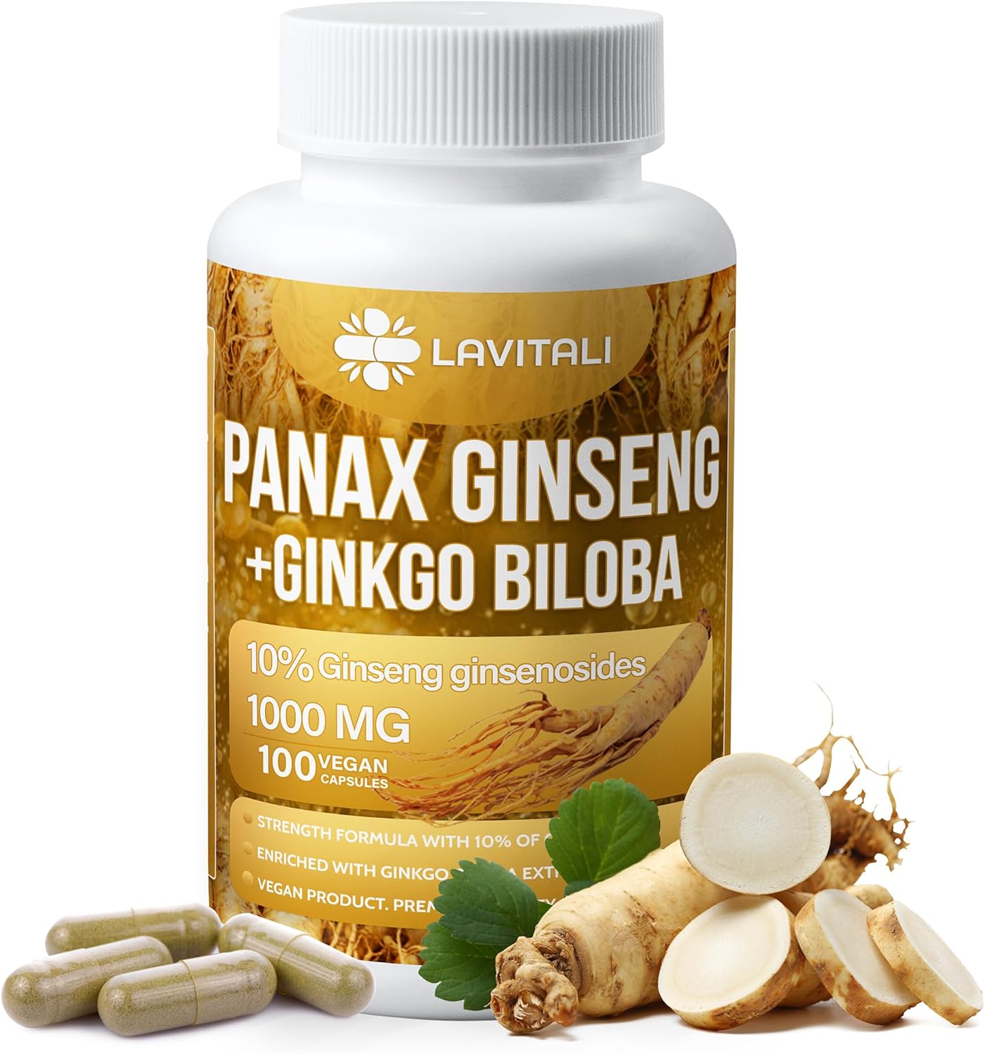 Ginseng &amp;amp; Ginkgo Biloba Veggie Capsules, Non-GMO, Vegan, Gluten Free, Dairy Free