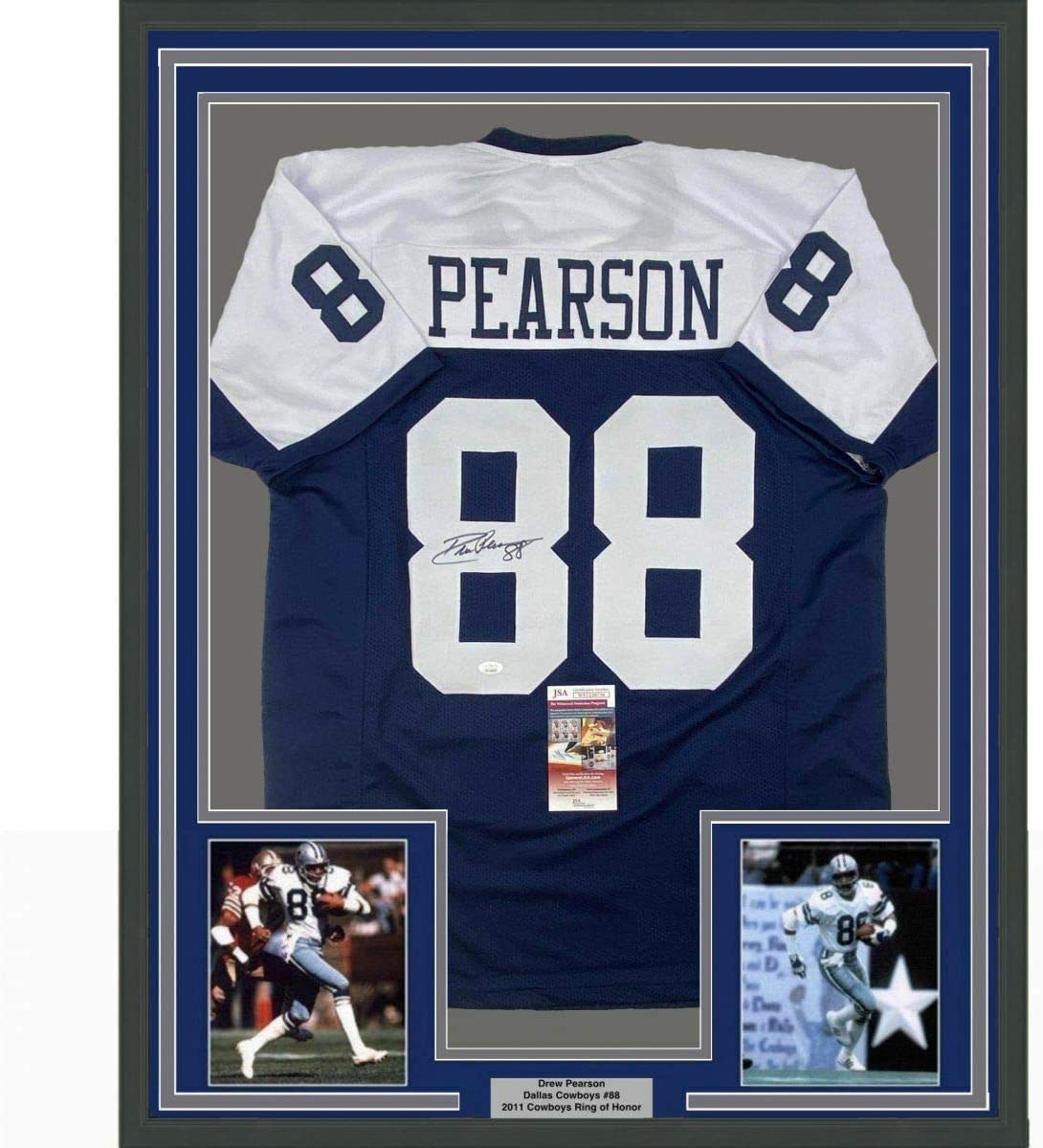 Framed Autographed/Signed Drew Pearson 35x39 Dallas Thanksgiving Football Jersey JSA COA