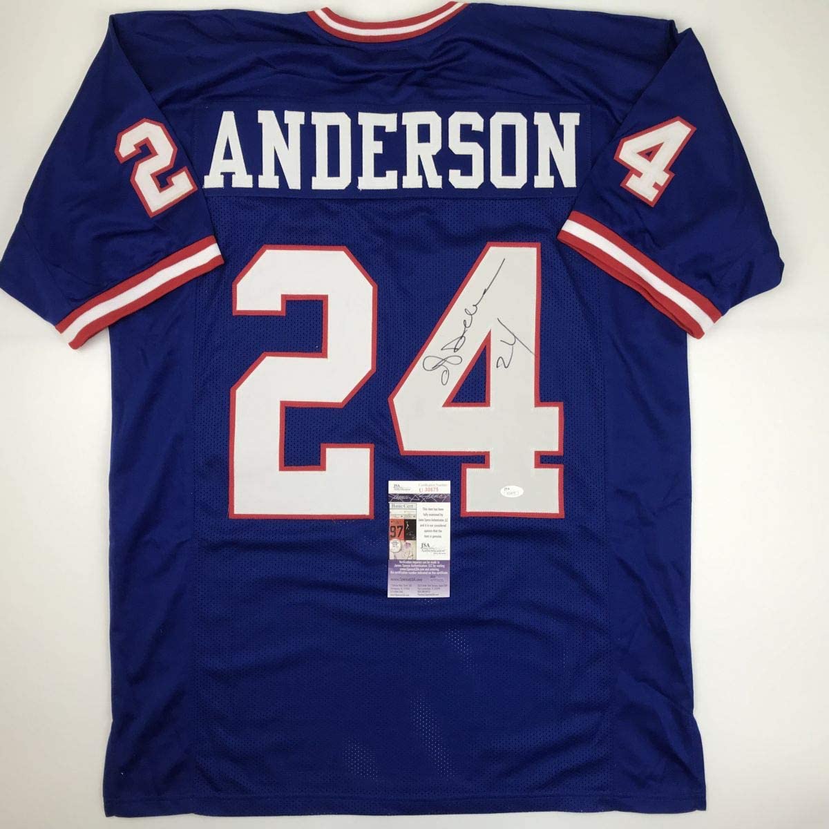 Autographed/Signed Ottis Anderson New York Blue Football Jersey JSA COA
