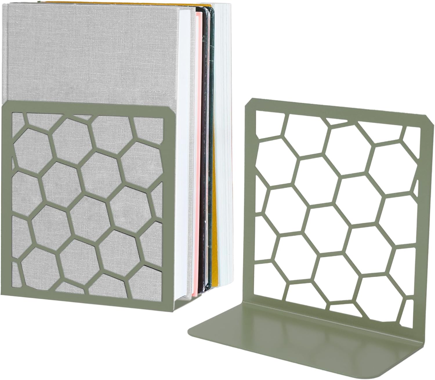 Honeycomb Metal Bookend – Modern Geometric Book Holder