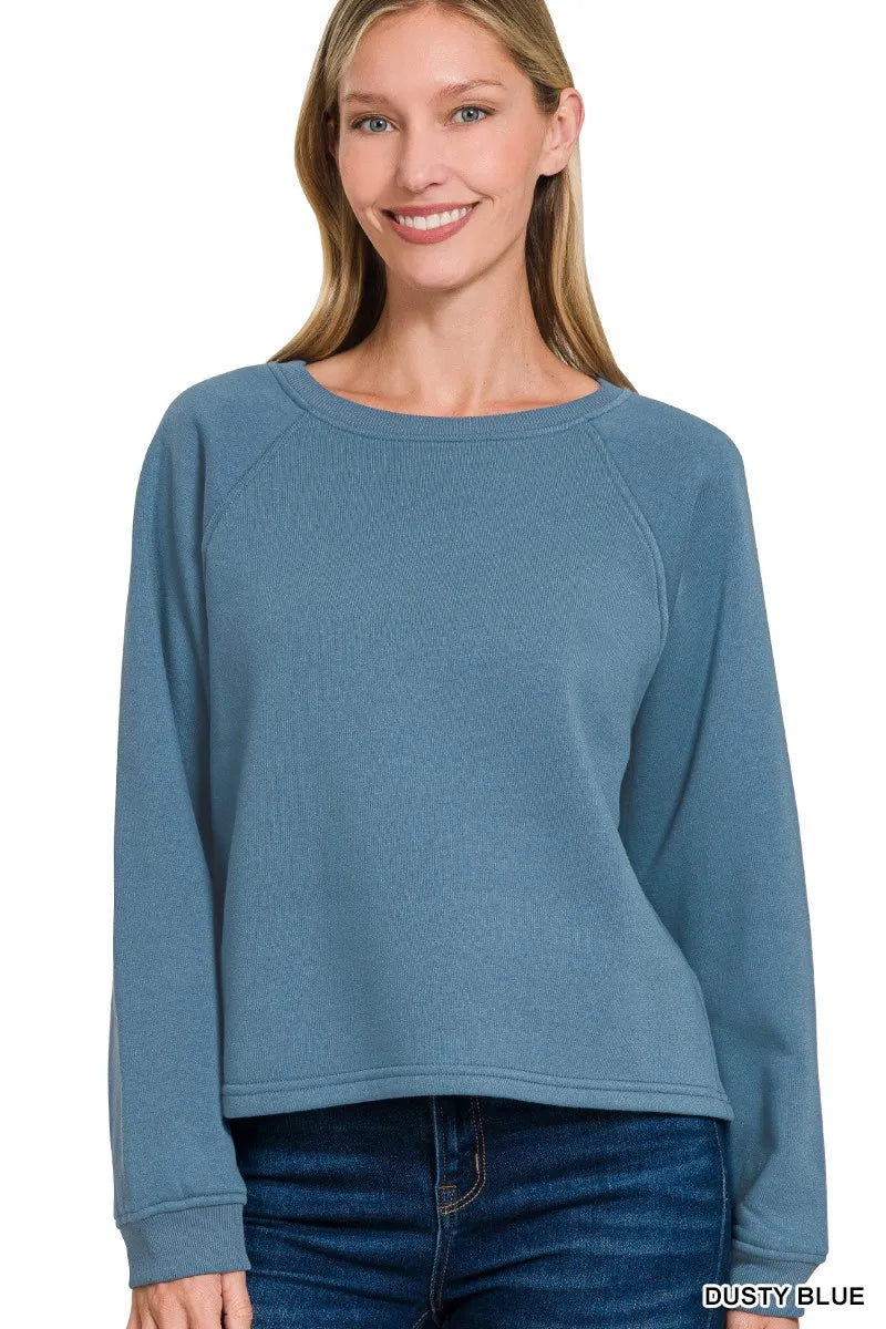 Zenana Fleece Raglan Round-Neck Sweatshirt